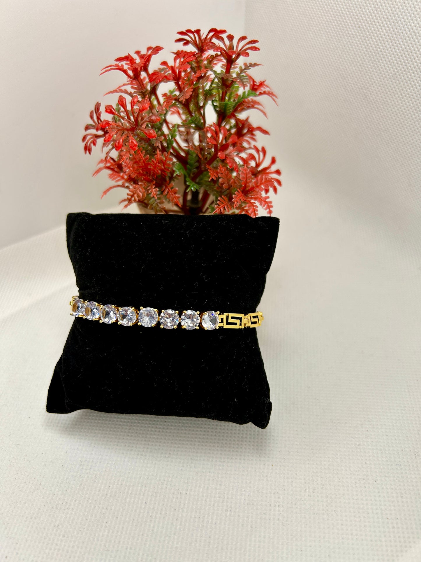 Versace Pattern with Zircon Stones Stainless Steel Bracelet