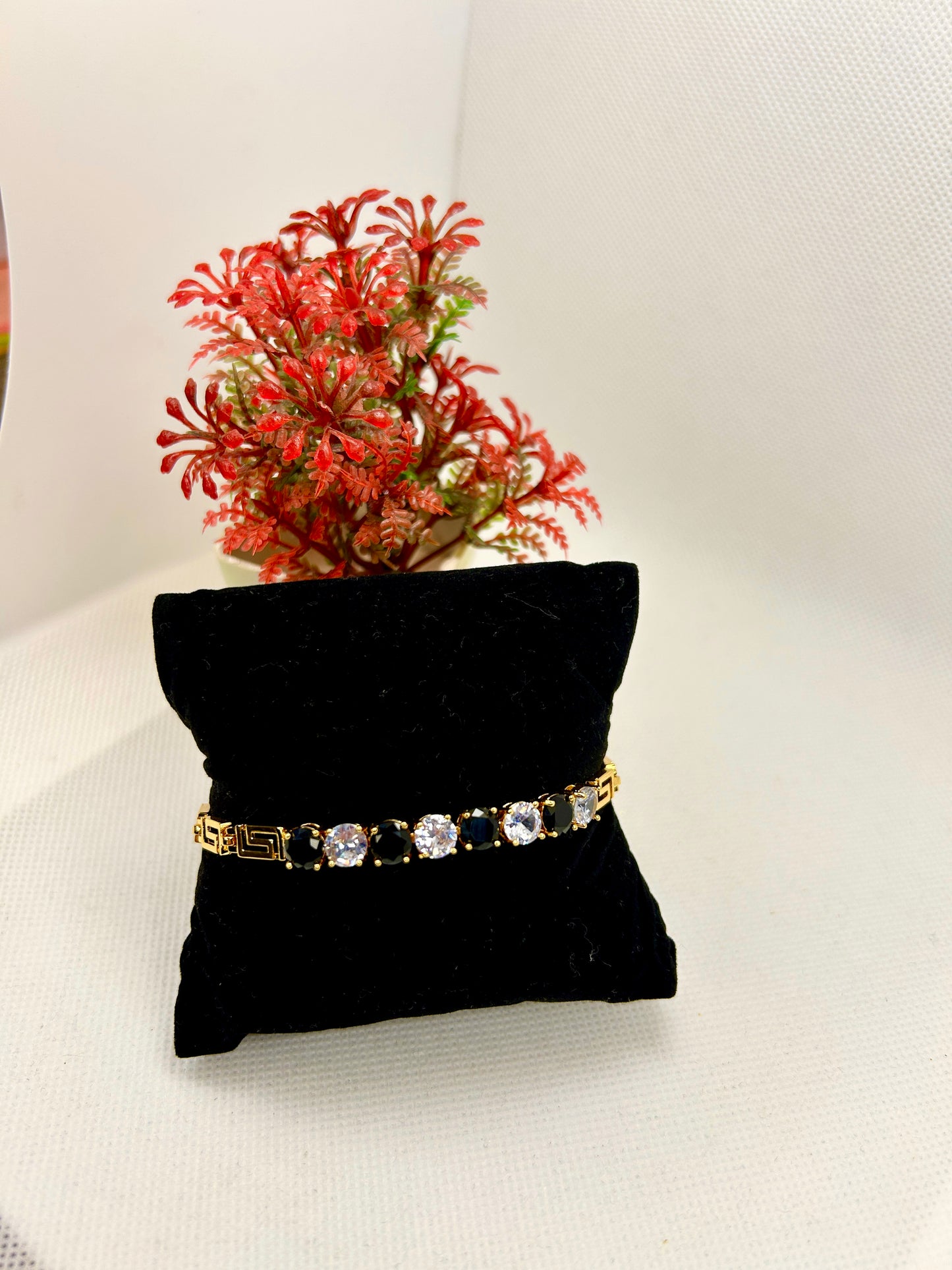 Versace Pattern with Zircon Stones Stainless Steel Bracelet