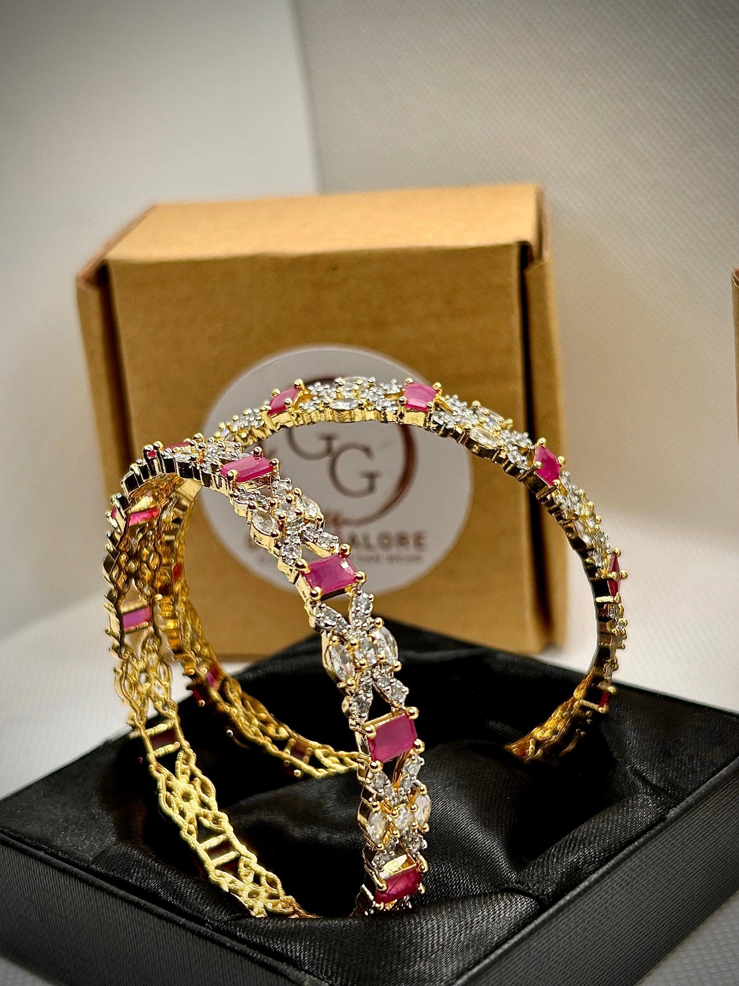 Pair of Rose Gold & White Zircon Stones Carat Bangles