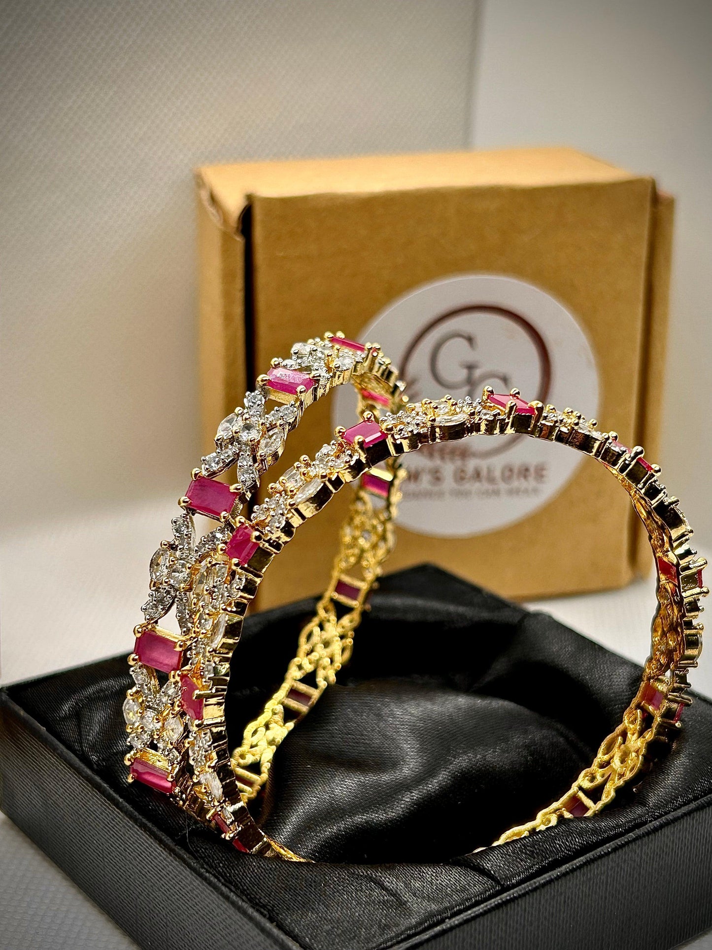 Pair of Rose Gold & White Zircon Stones Carat Bangles
