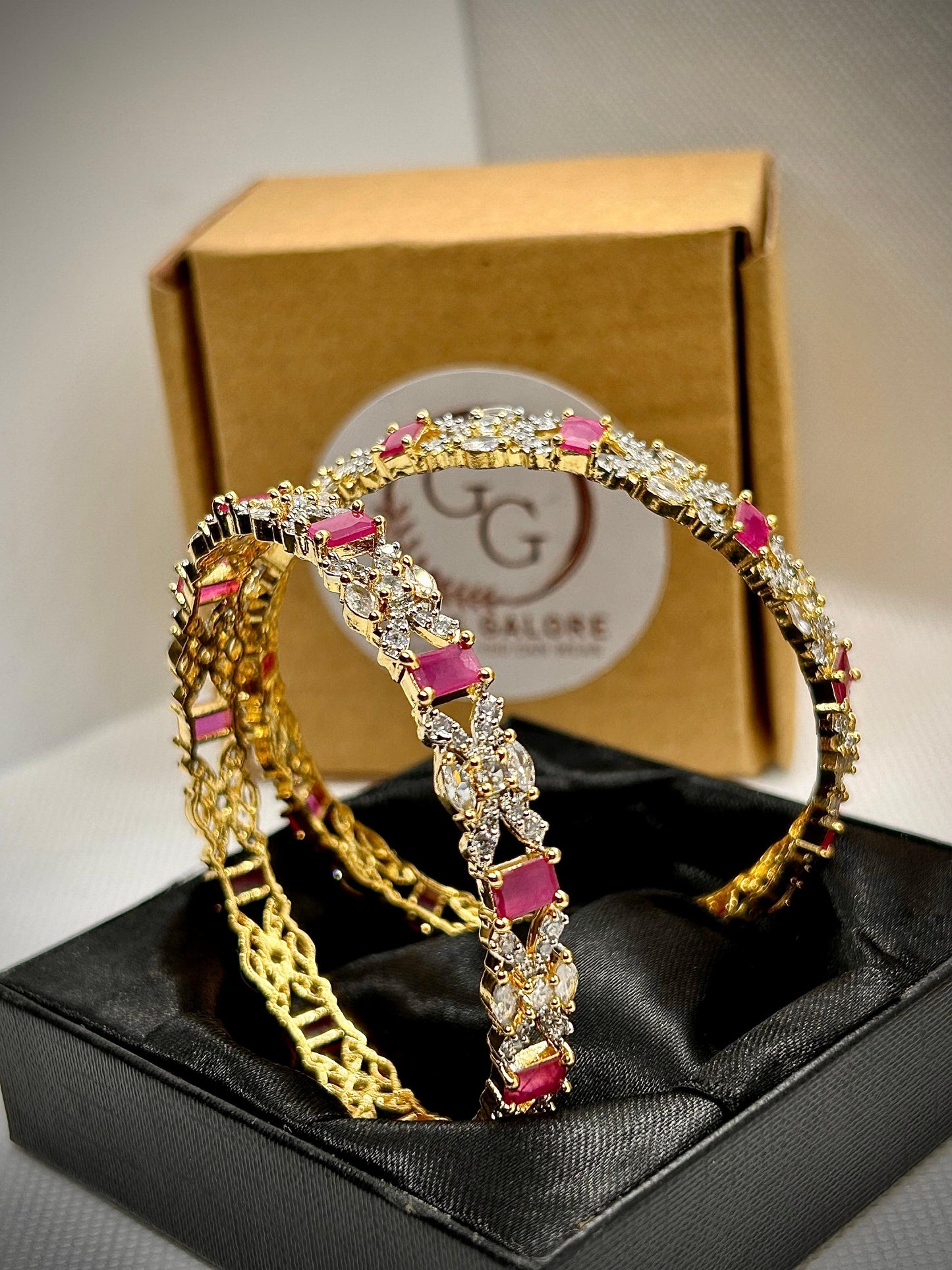 Pair of Rose Gold & White Zircon Stones Carat Bangles