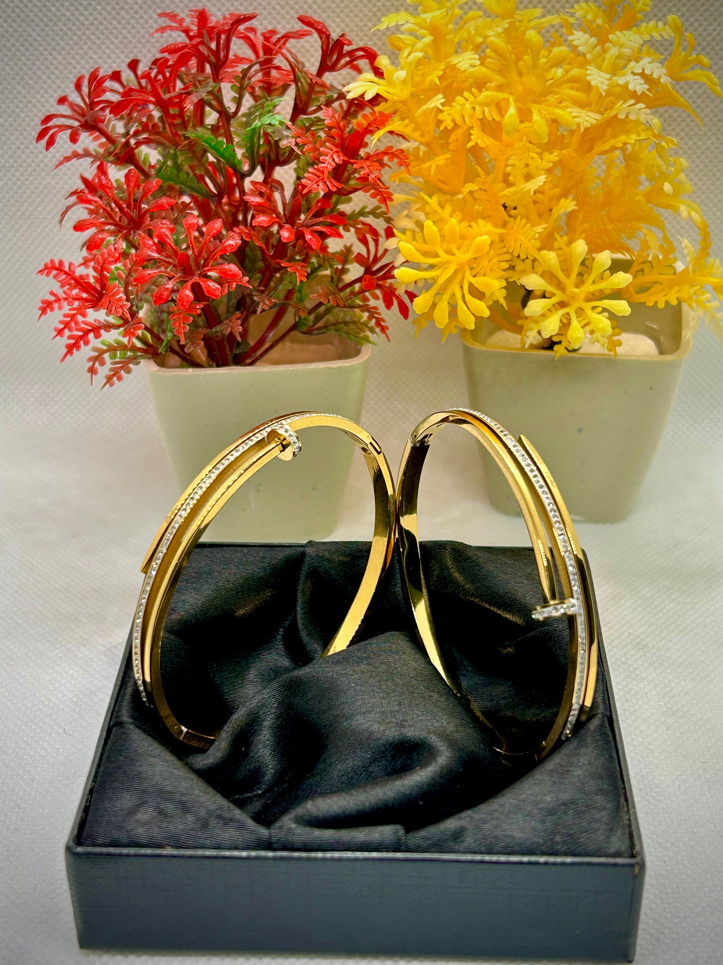 Nail Shaped Stainless Steel Bracelet with Ziconia Accent 1pc