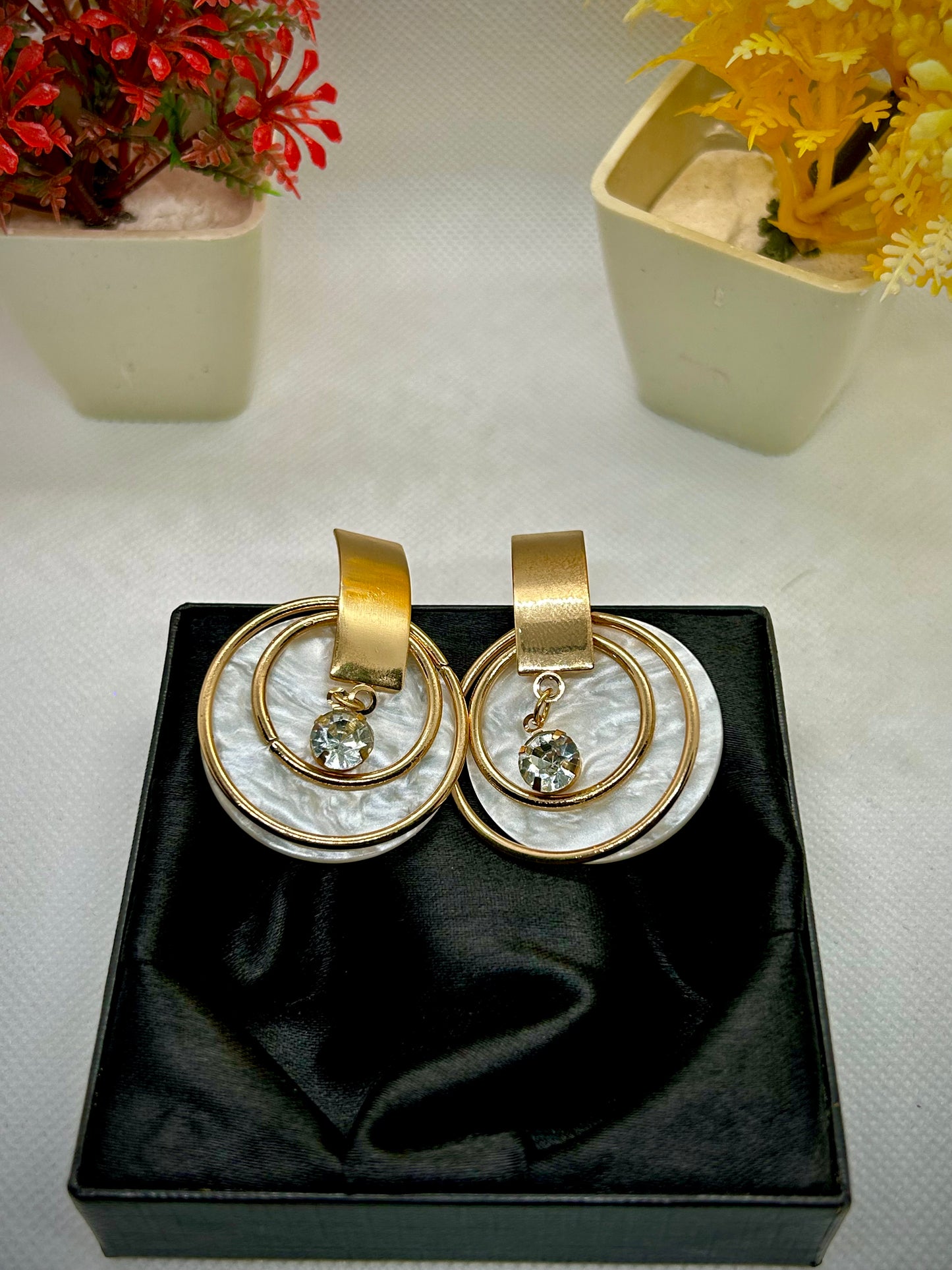 White Resin Stainless Steel Earrings