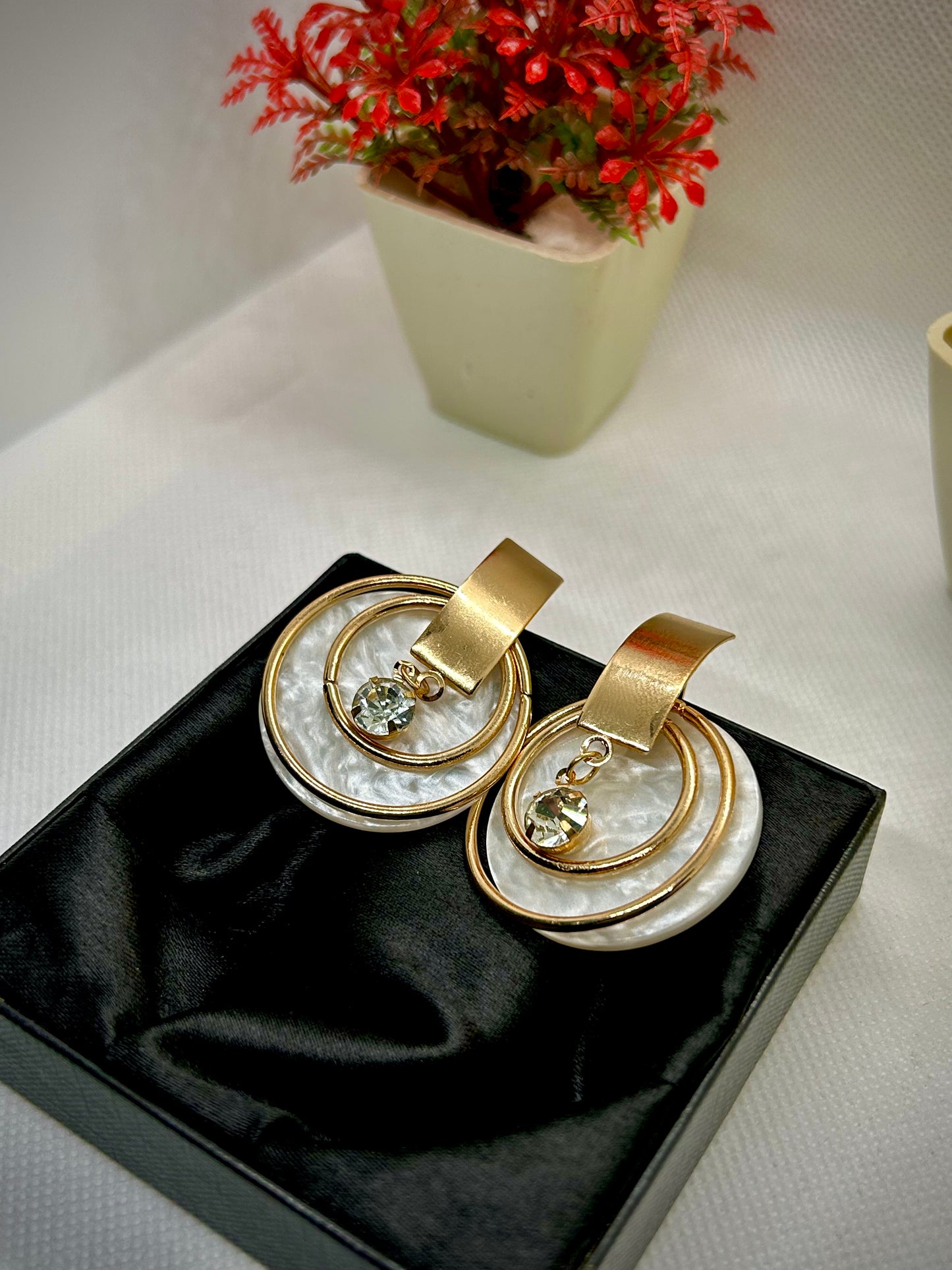 White Resin Stainless Steel Earrings