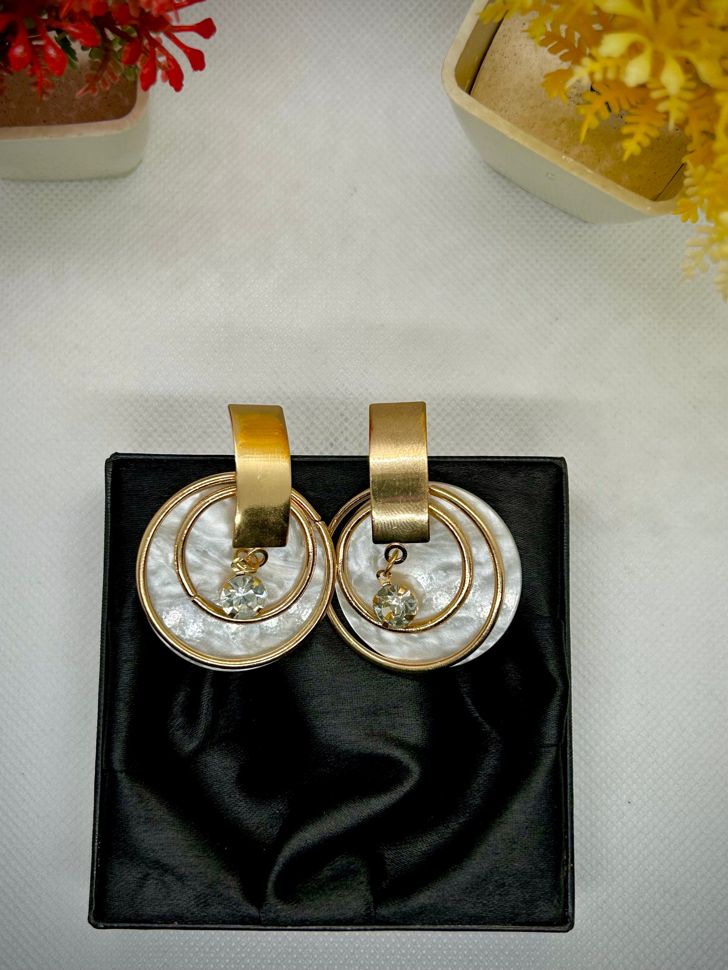 White Resin Stainless Steel Earrings