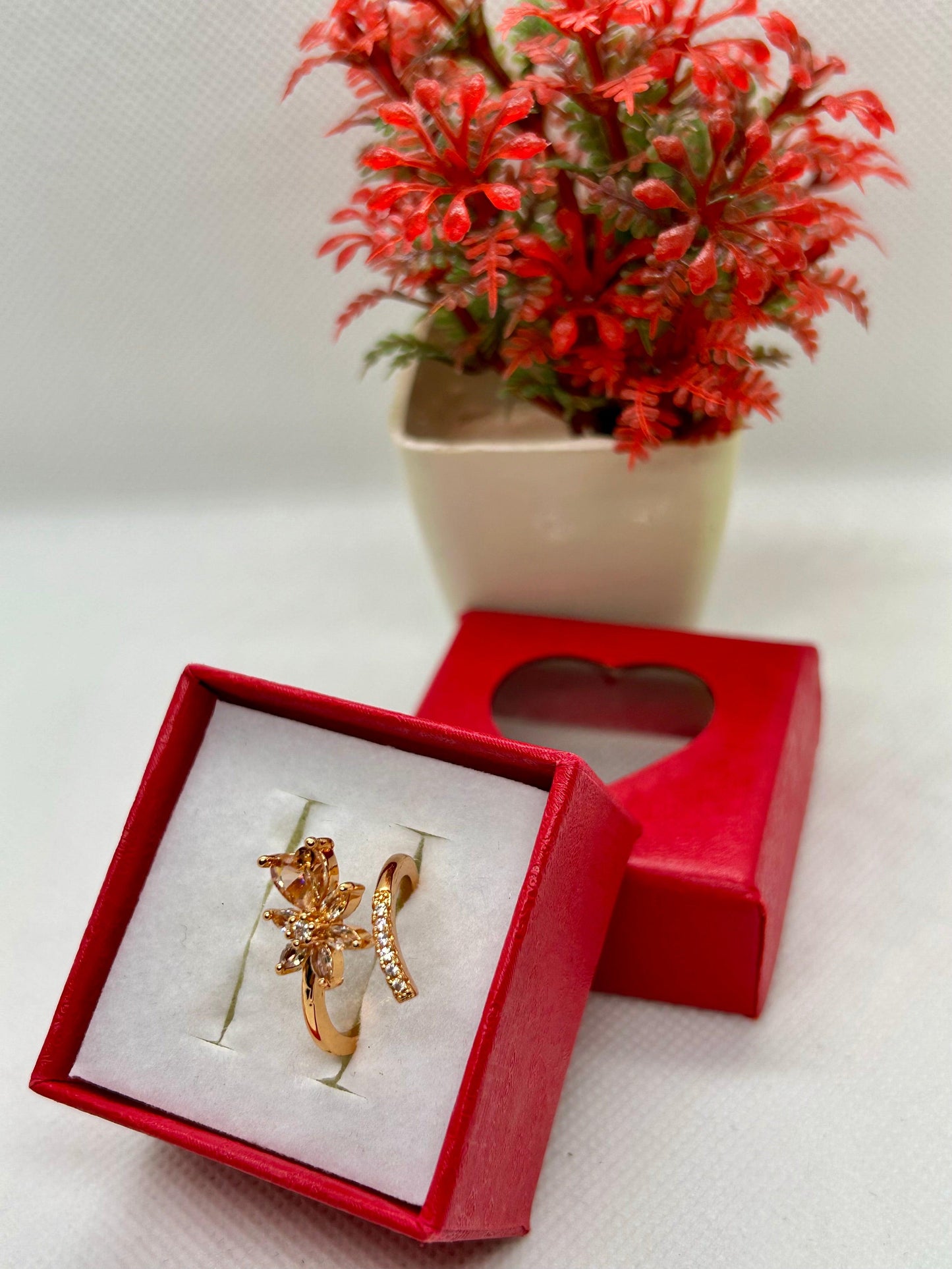 Flower Heart Zircon Rings Adjustable Rings