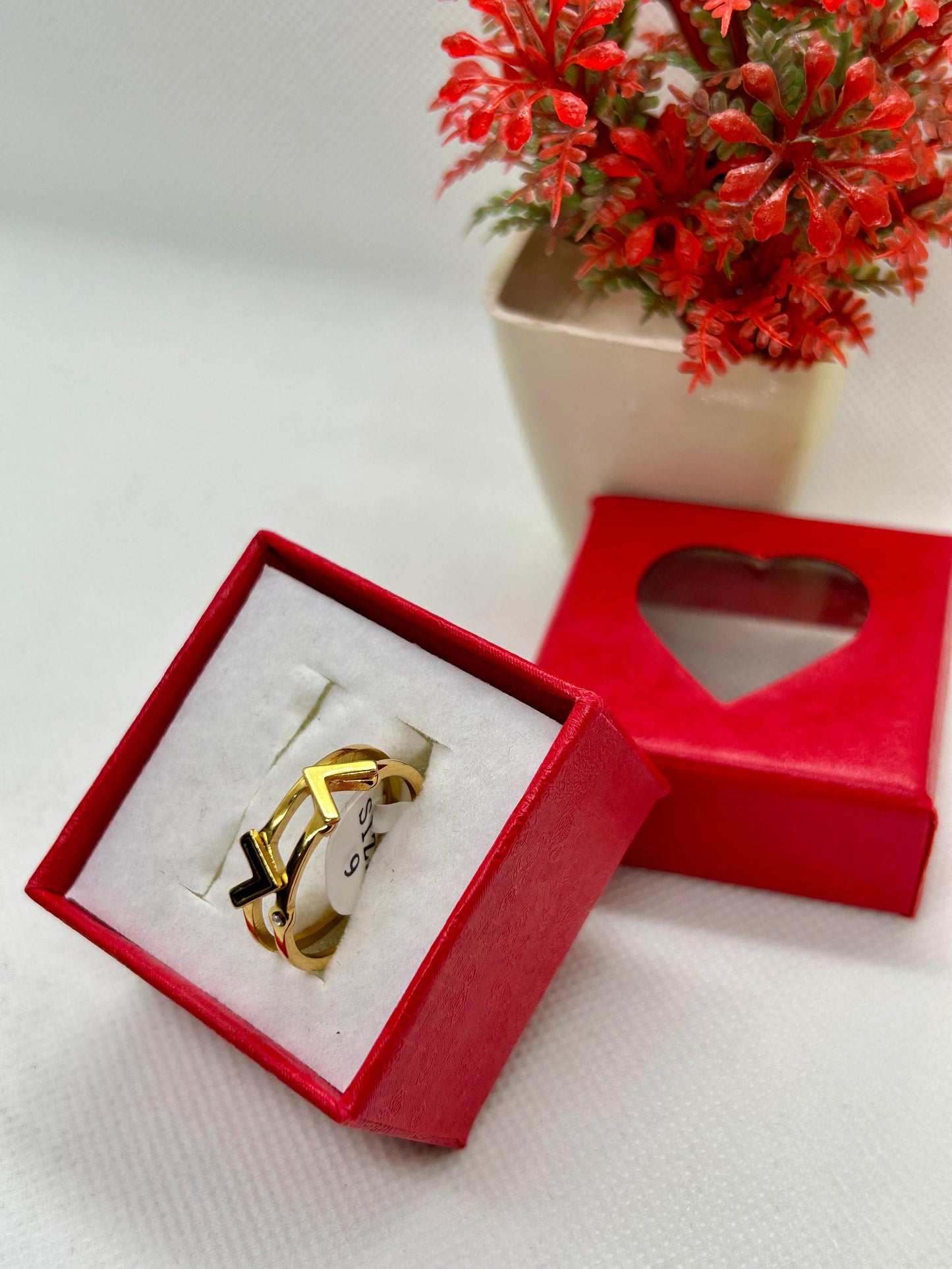 Stainless Steel Double V Golden Ring 1pc