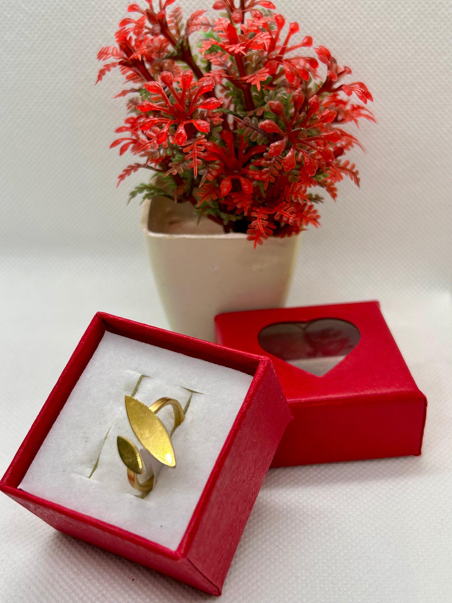Leafy Stainless Steel Golden Ring