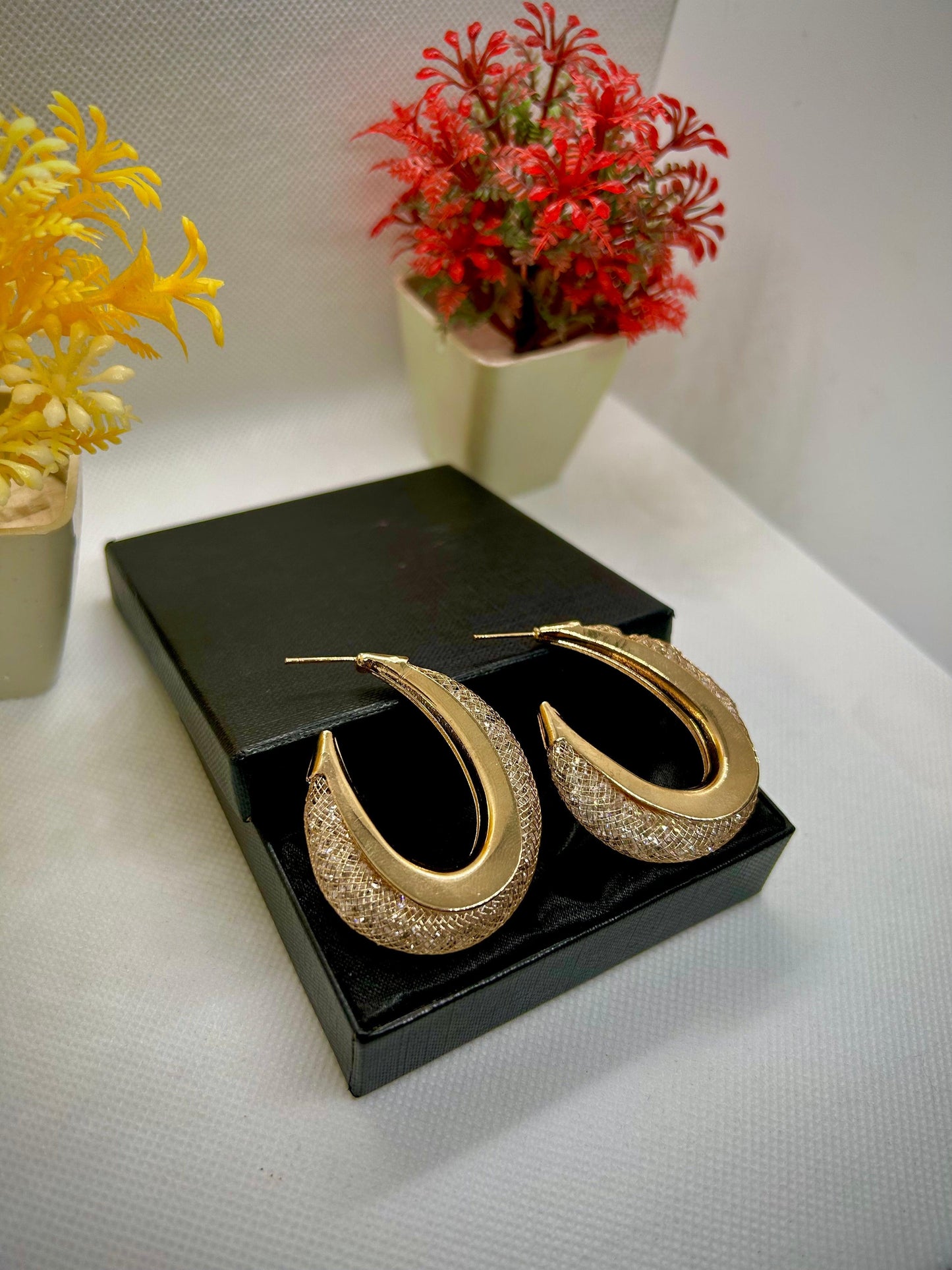 Cross Net Crystal Stones Stainless Steel Hoops