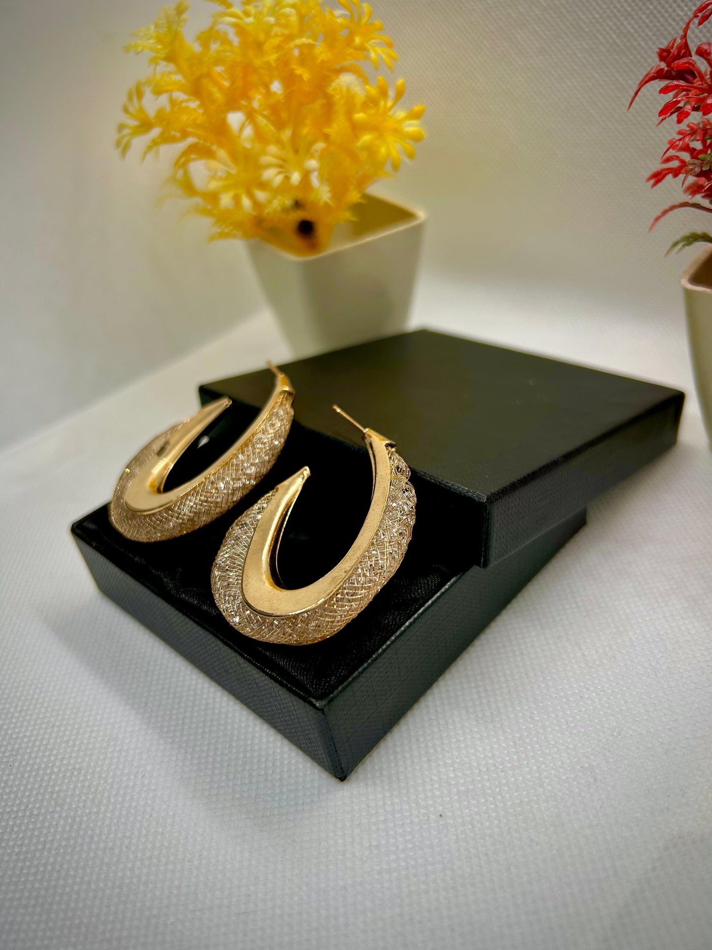 Cross Net Crystal Stones Stainless Steel Hoops