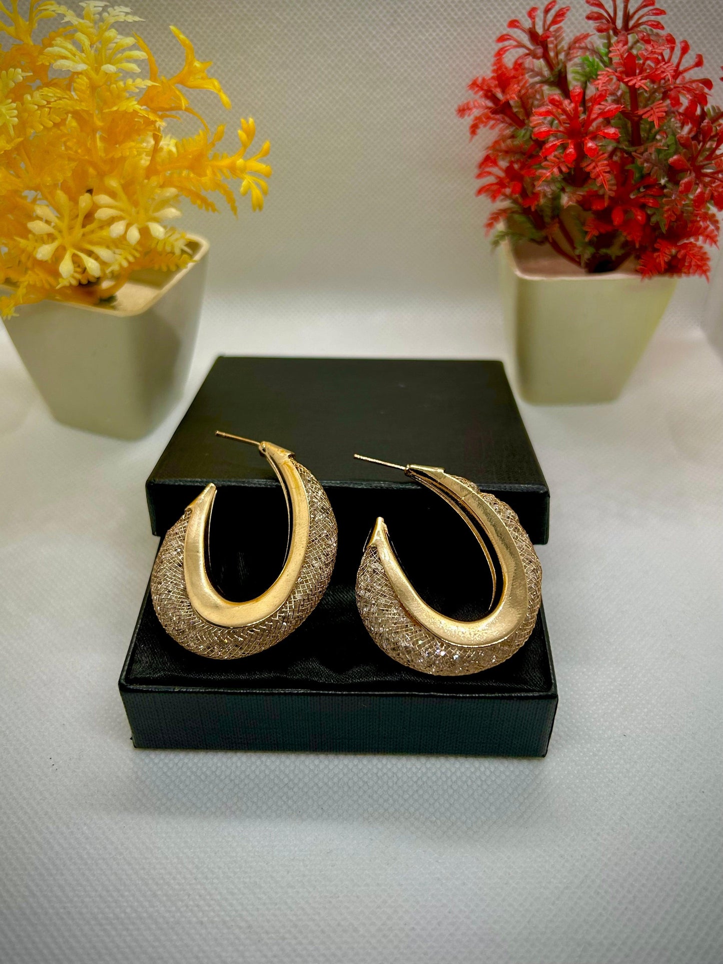 Cross Net Crystal Stones Stainless Steel Hoops