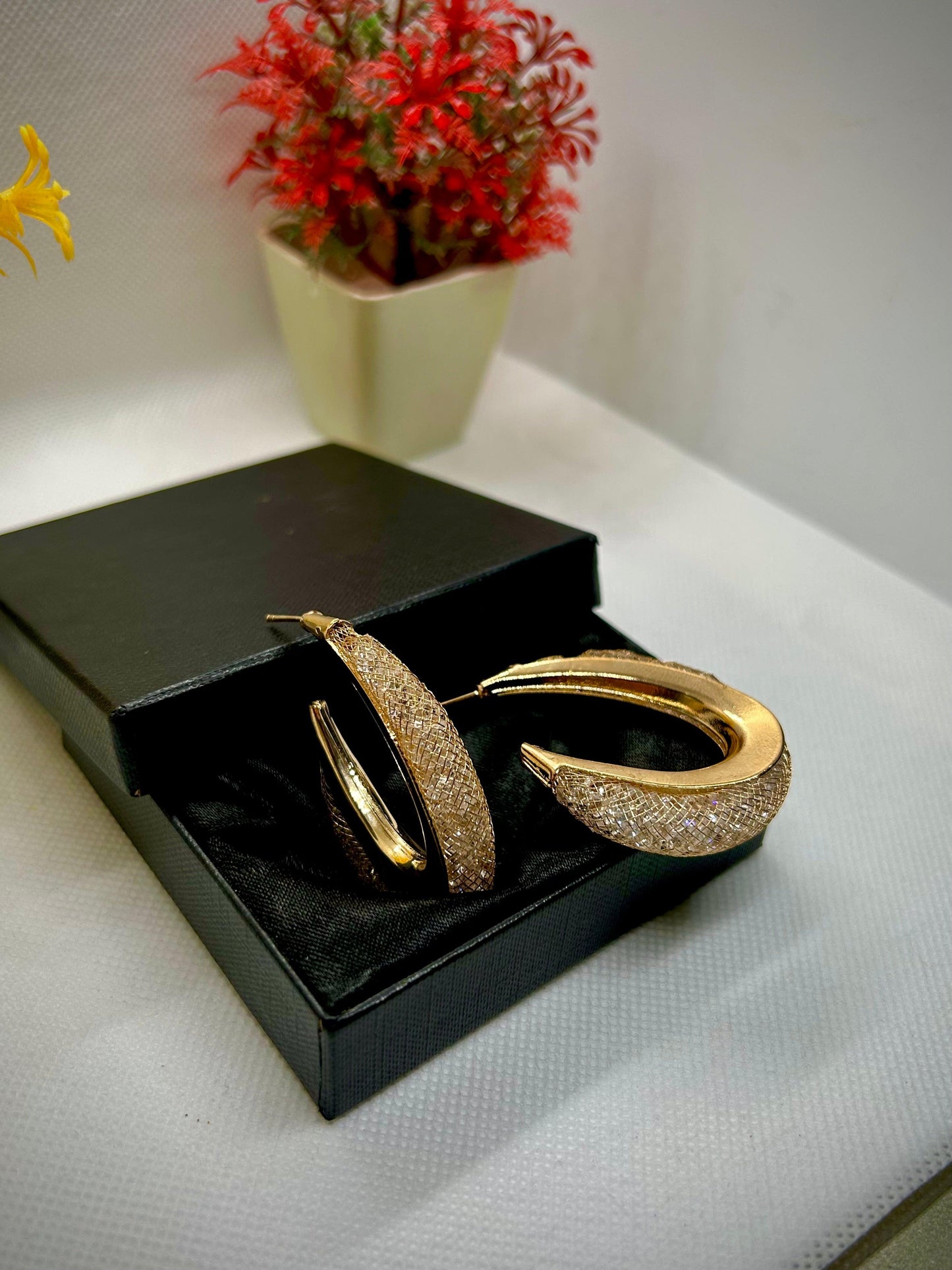 Cross Net Crystal Stones Stainless Steel Hoops