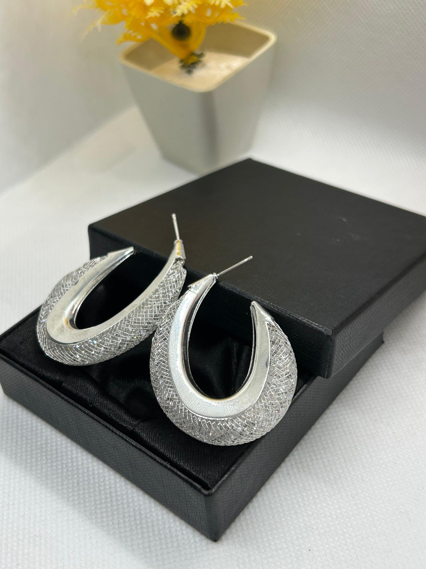 Cross Net Crystal Stones Stainless Steel Hoops