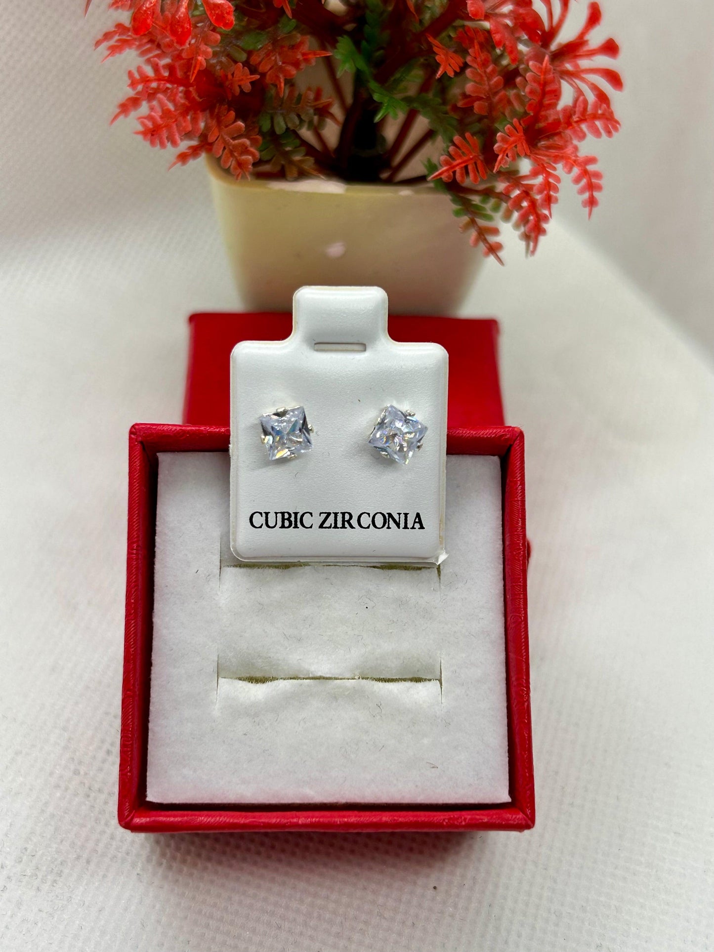 Square Cubic Zirconia Studs