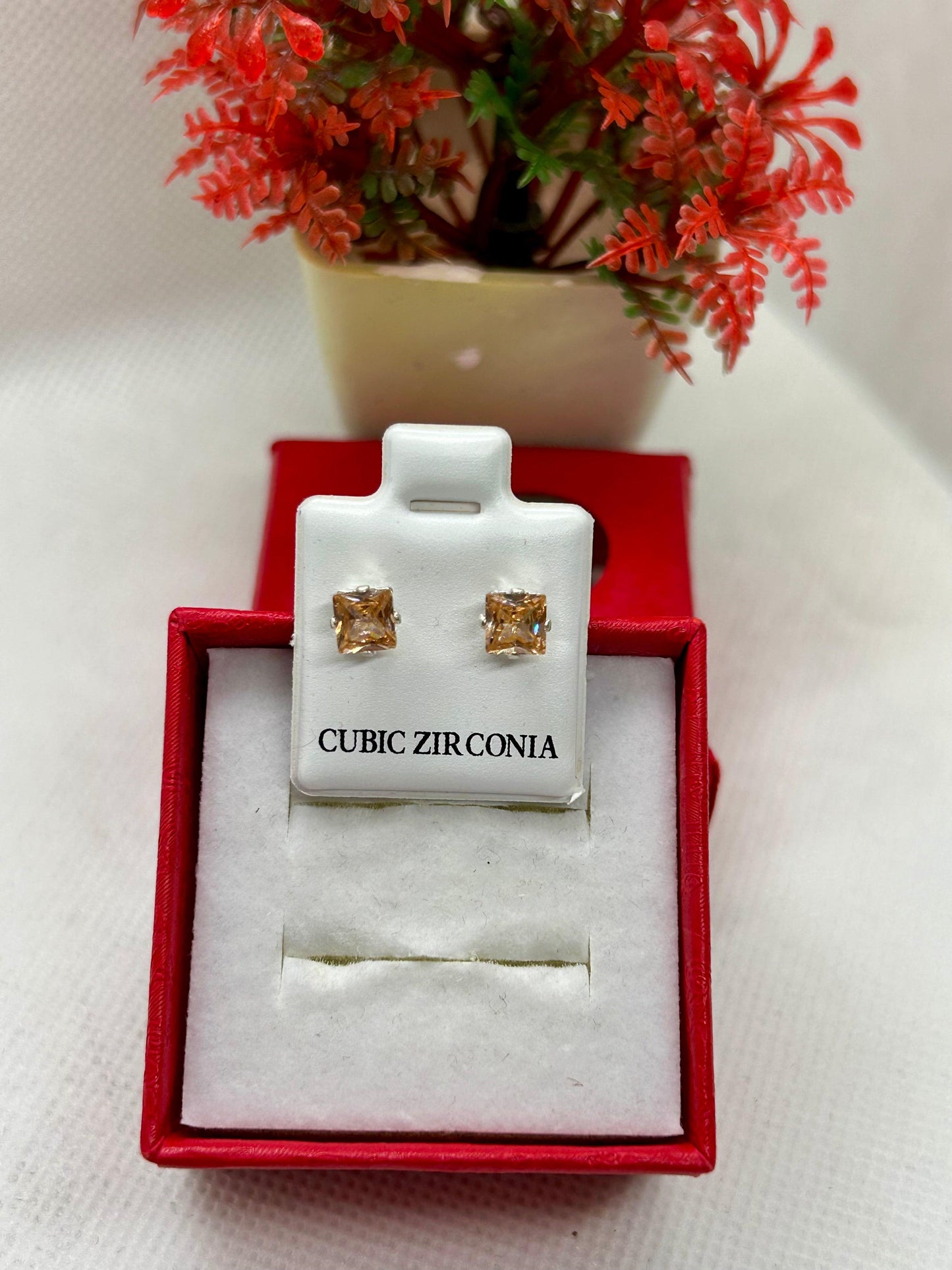 Square Cubic Zirconia Studs