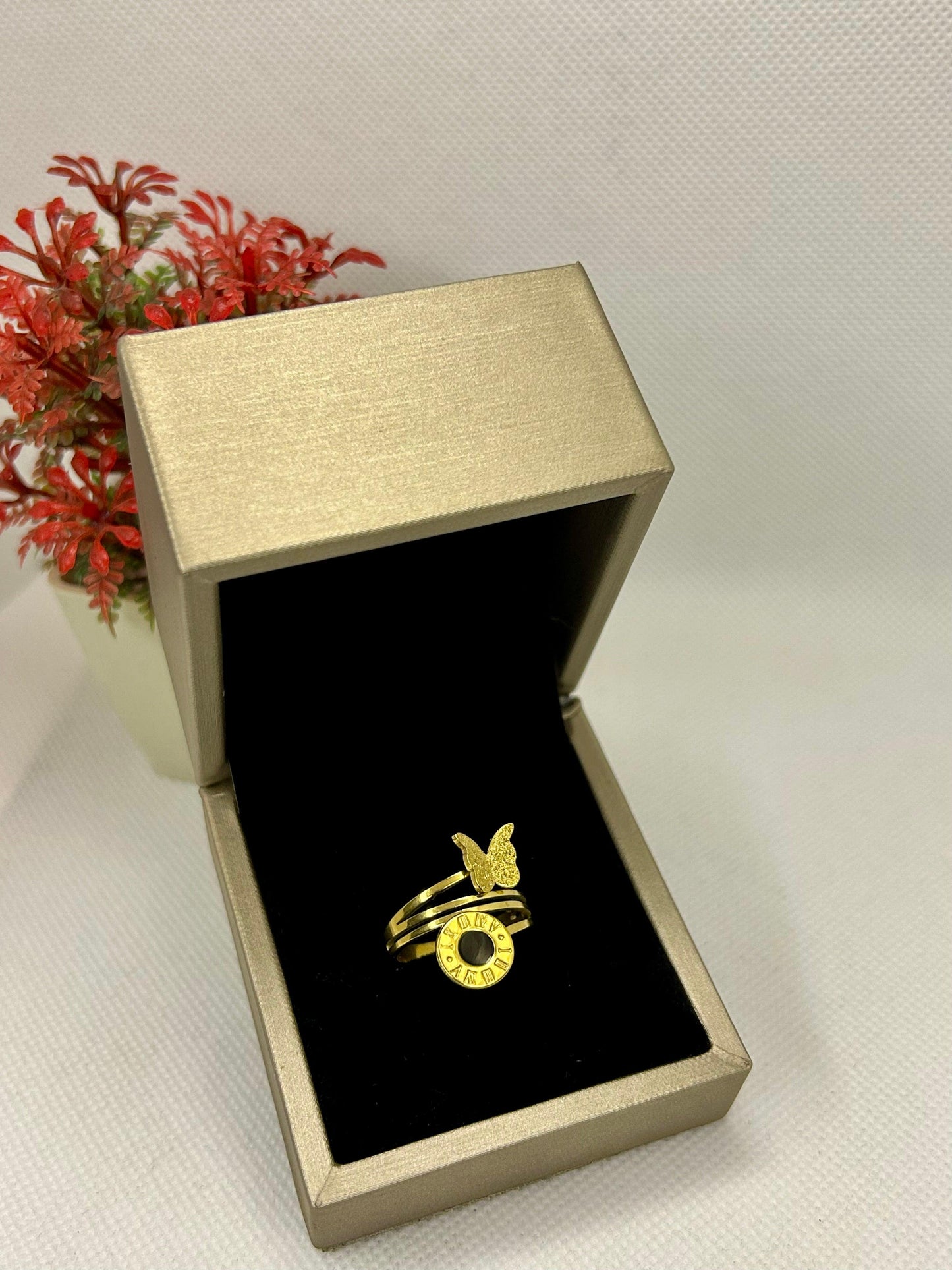 Roman Numeral with Butterfly Stainless Steel Ring