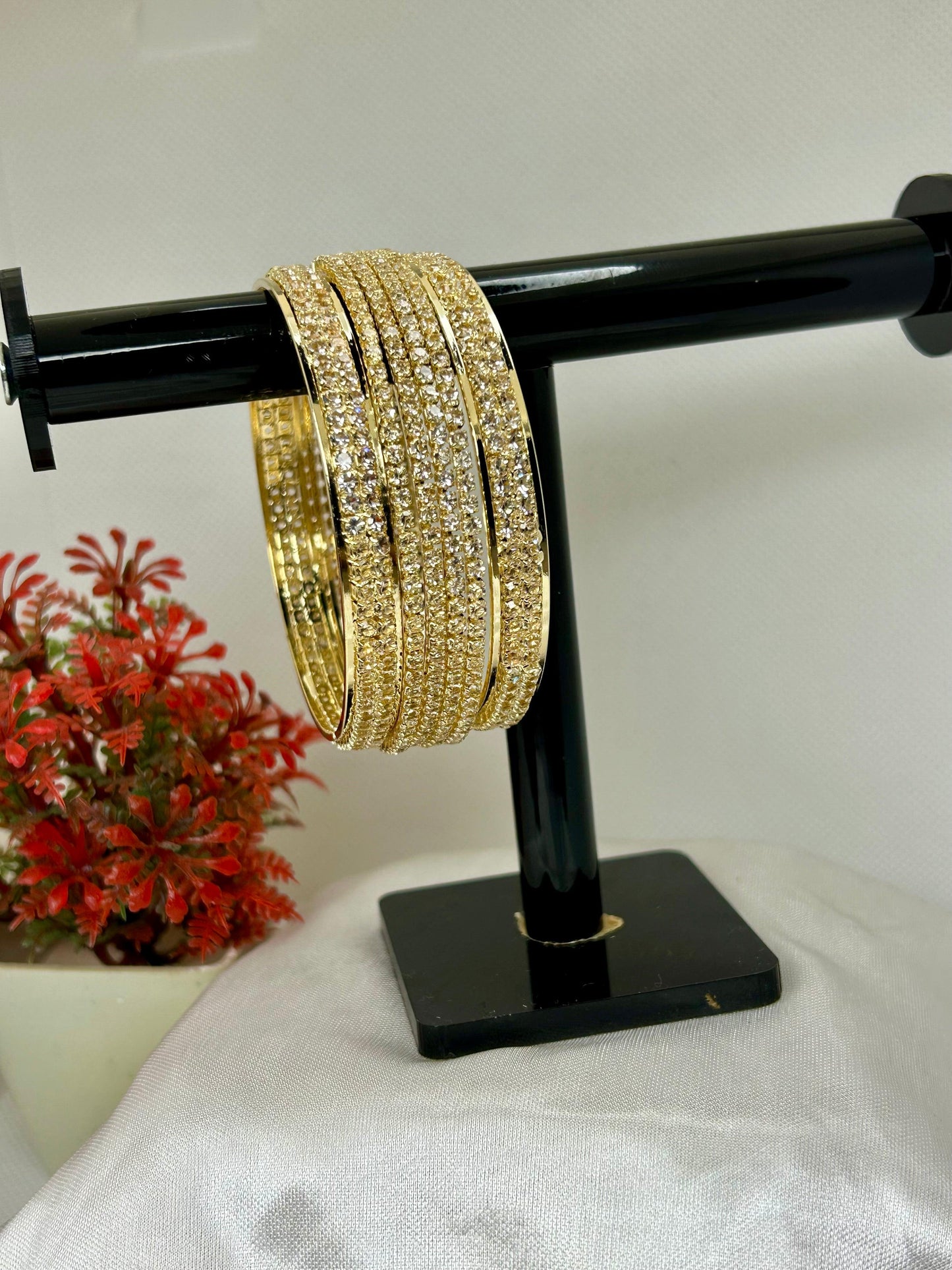 Zircon Stones Golden & Silver Bangles Set