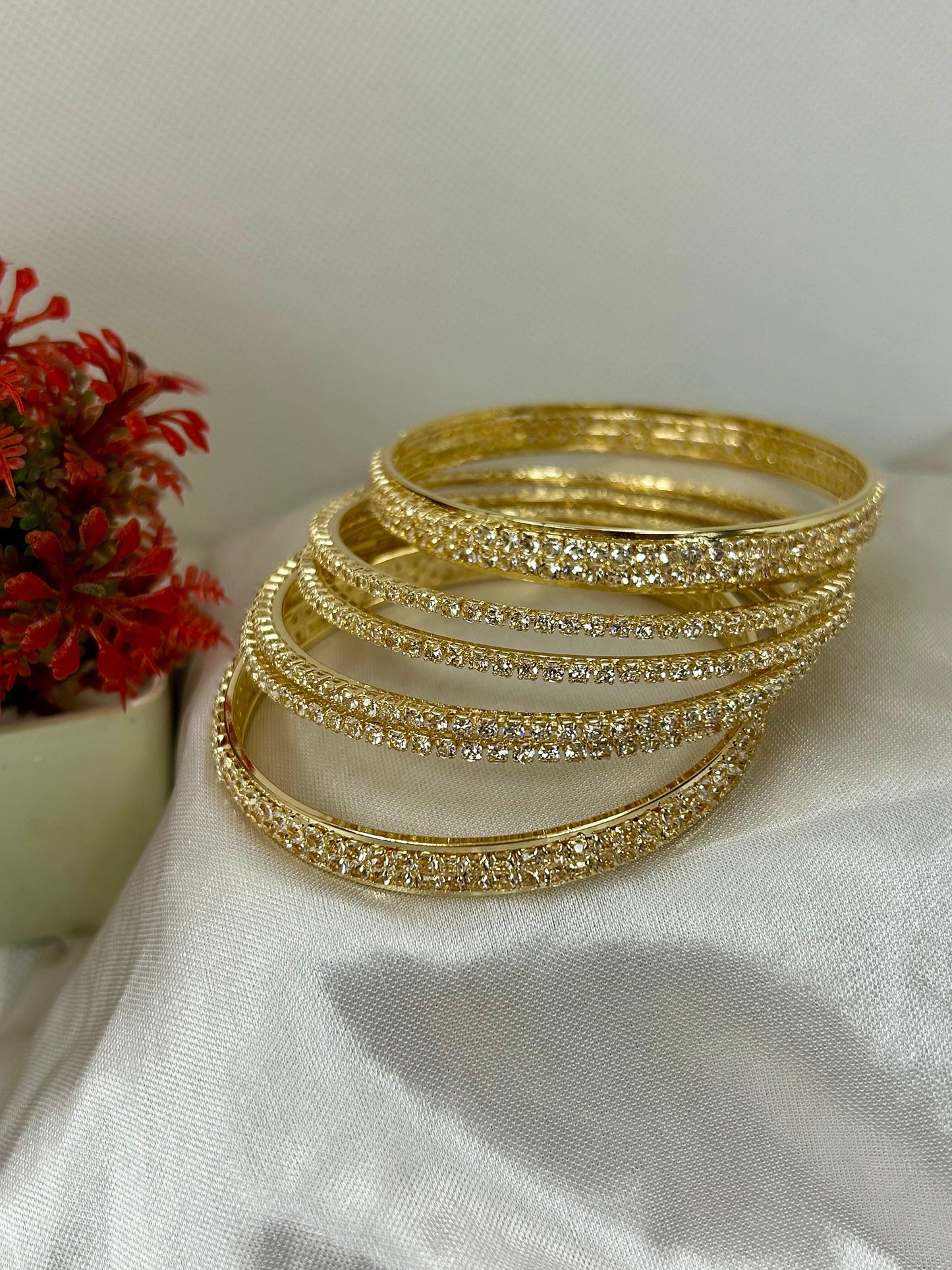 Zircon Stones Golden & Silver Bangles Set