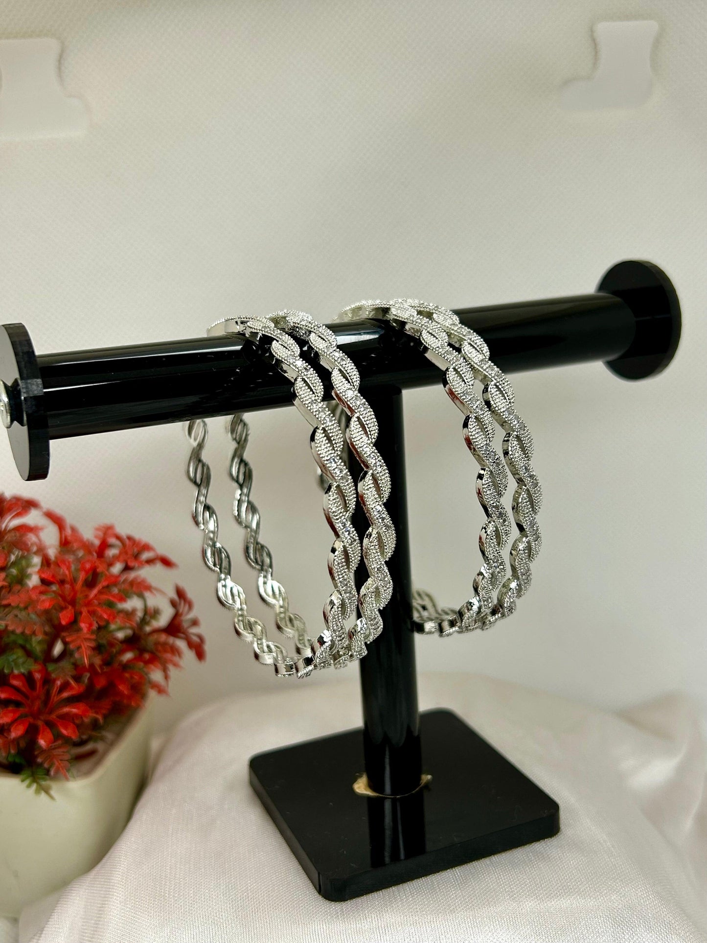 Pair of Silver Zircon Stones Carat Bangles