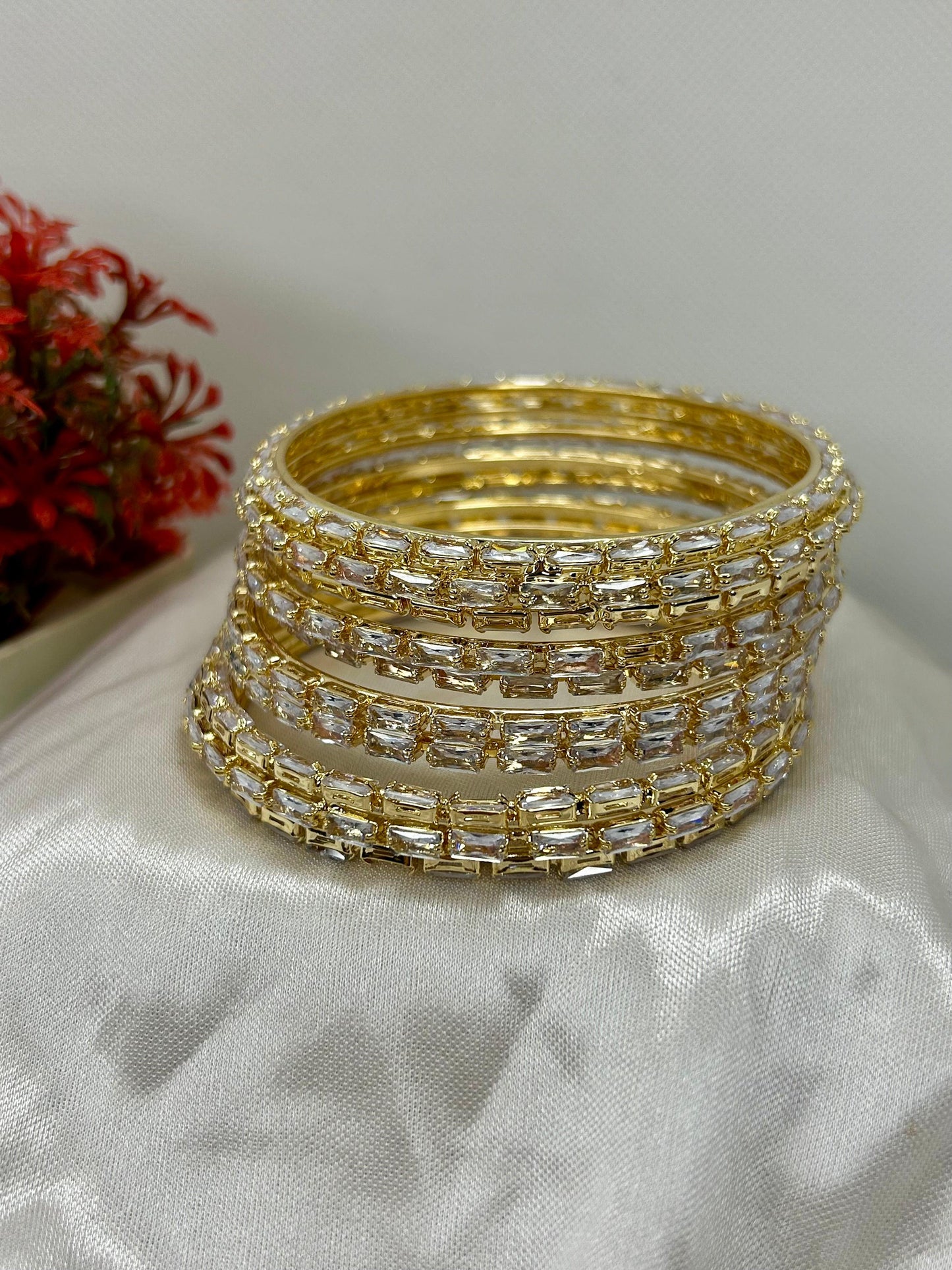 White Gold Zircon Stones Bangles Set