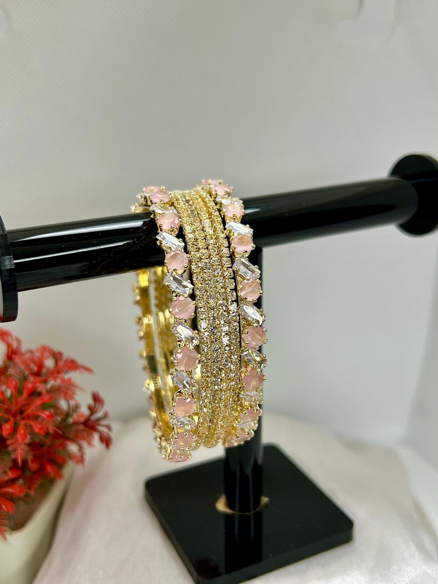Pink & Aqua Zircon Stones Bangles Set