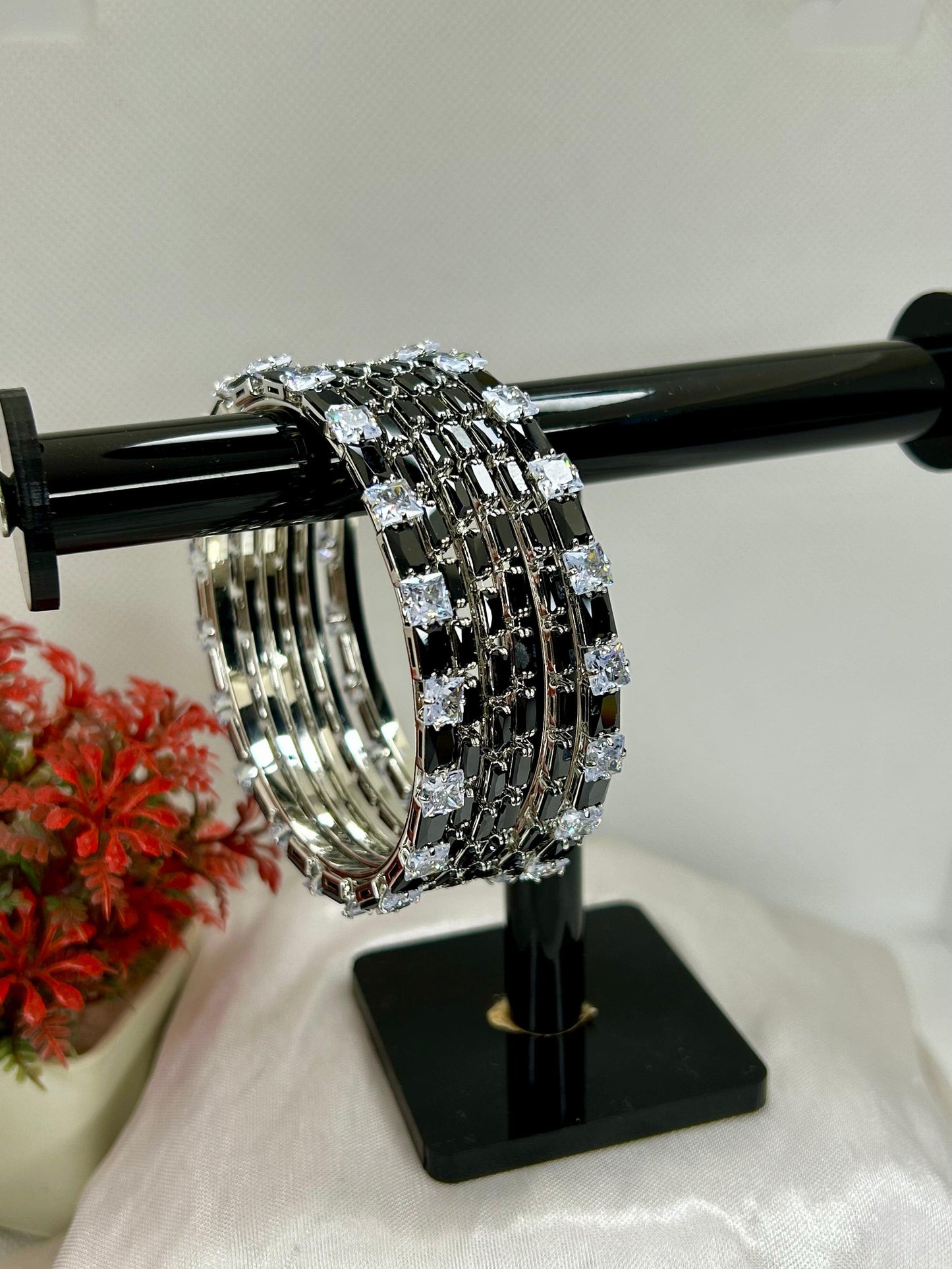 Black & White Zircon Stones Bangles Set