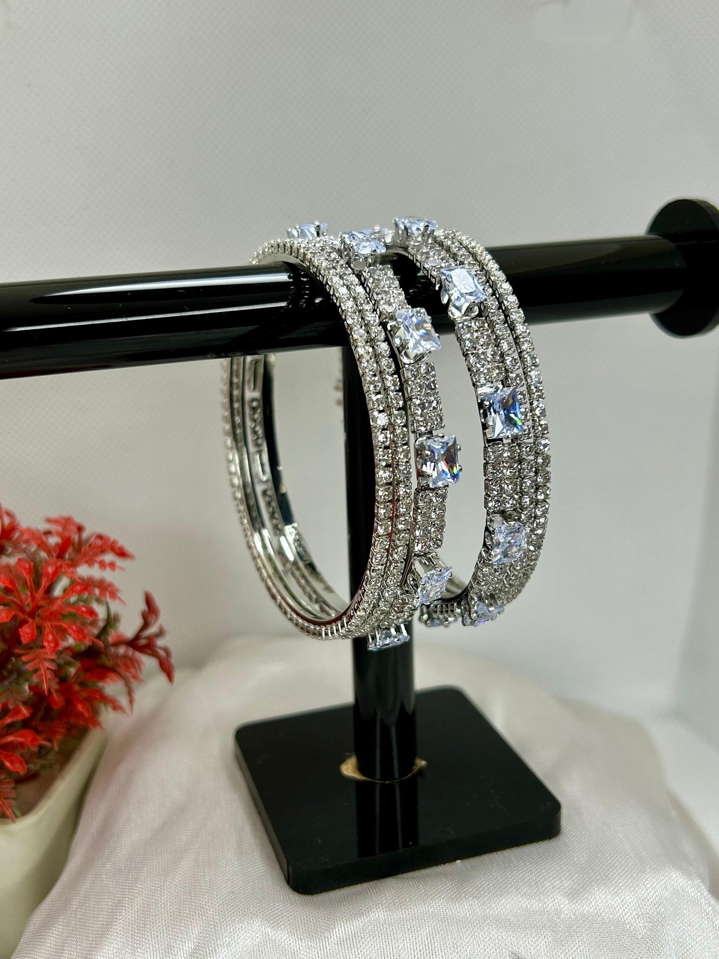 White Zircon Stones Bangles Set