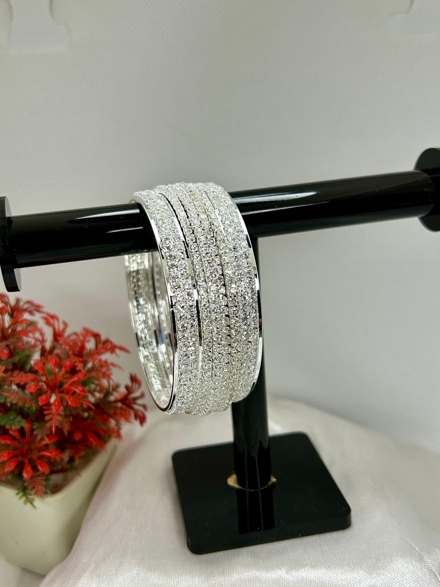 Zircon Stones Golden & Silver Bangles Set