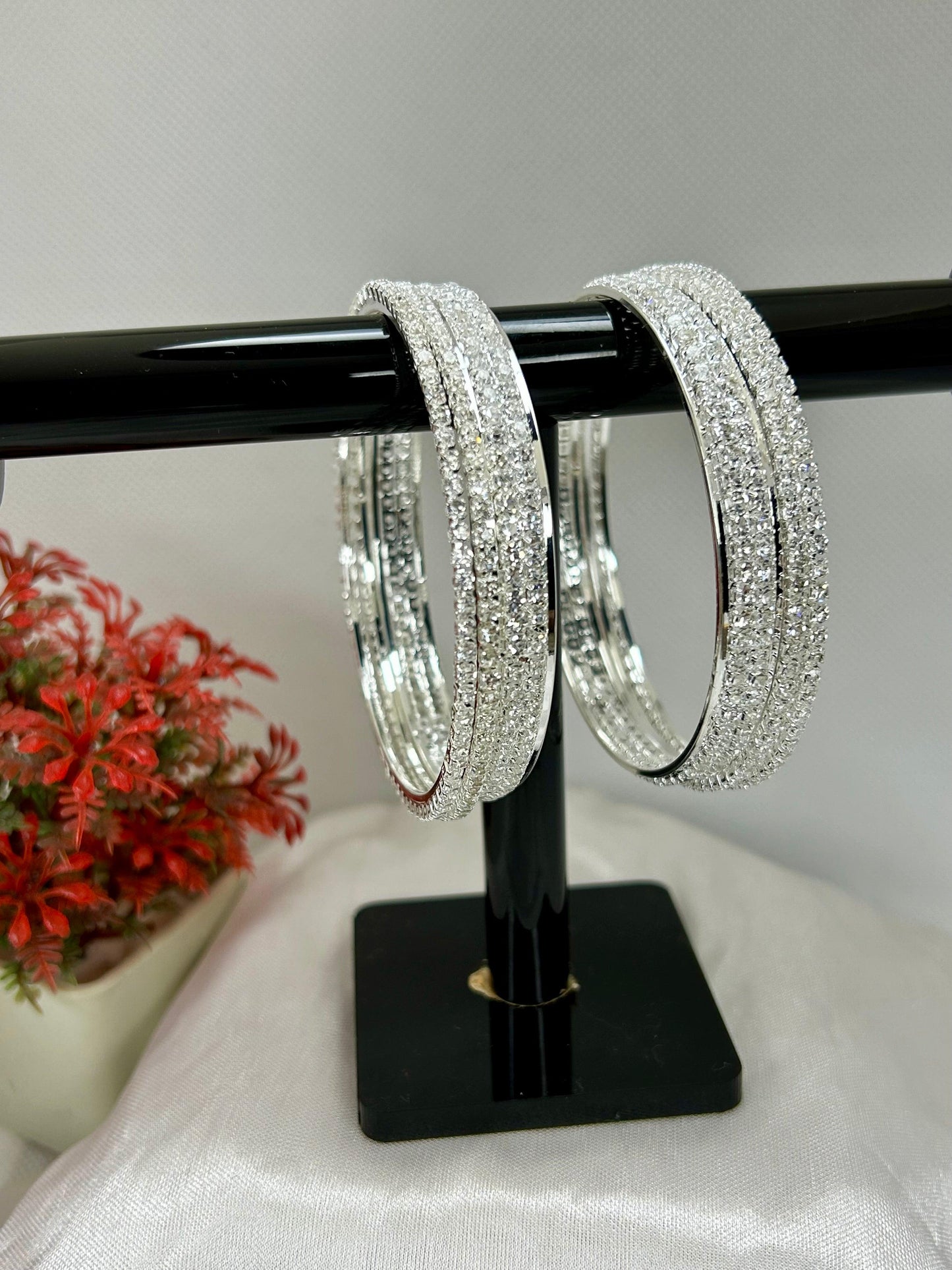 Zircon Stones Golden & Silver Bangles Set