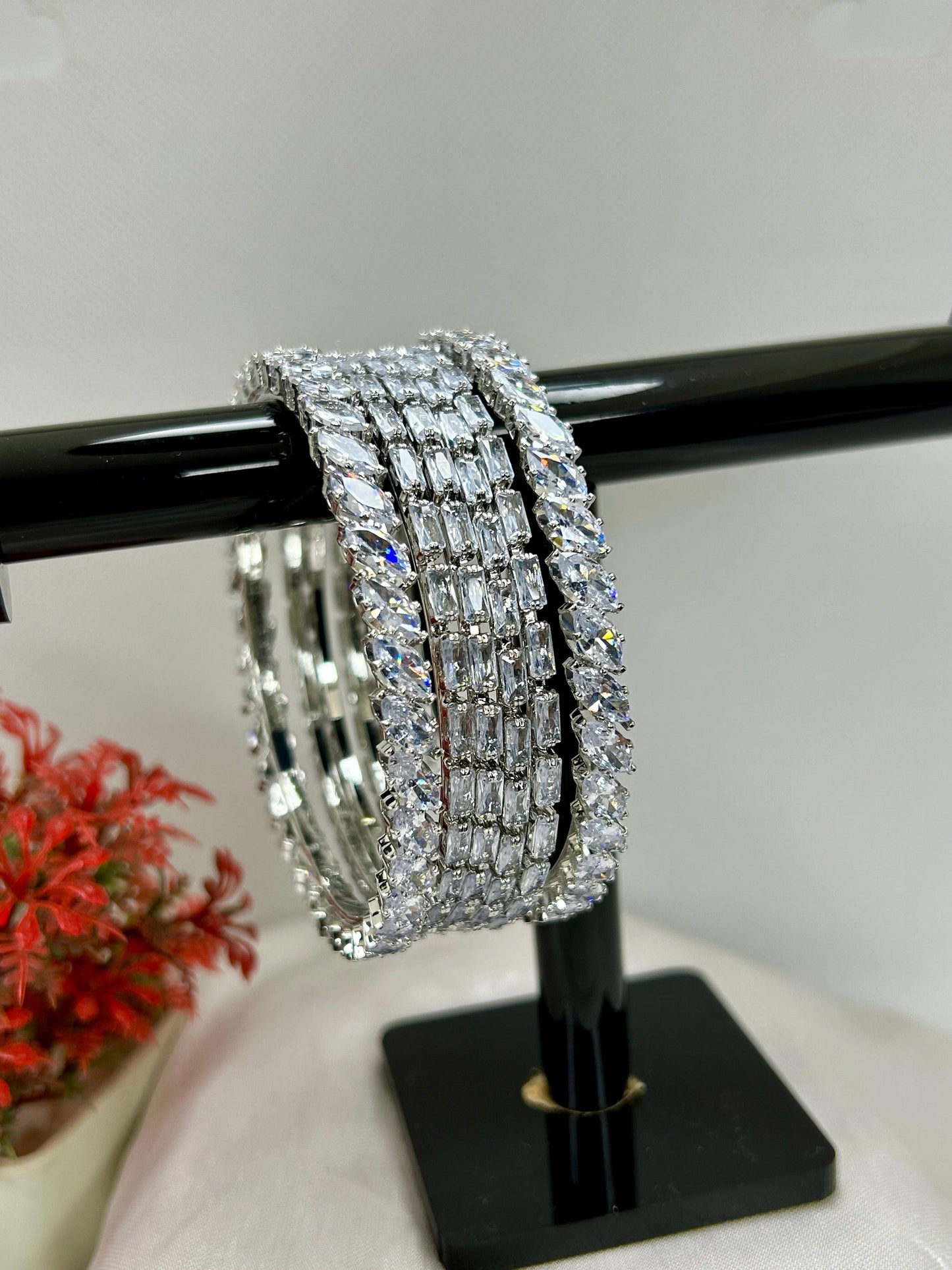 Silver Zircon Stones Bangles Set