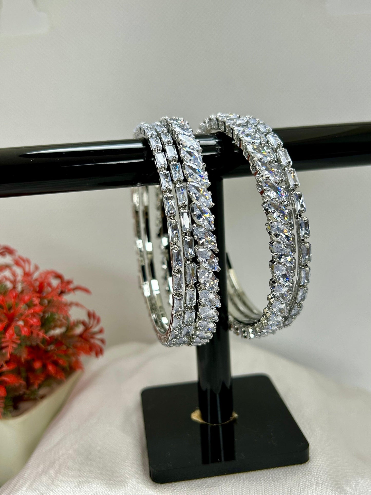 Silver Zircon Stones Bangles Set