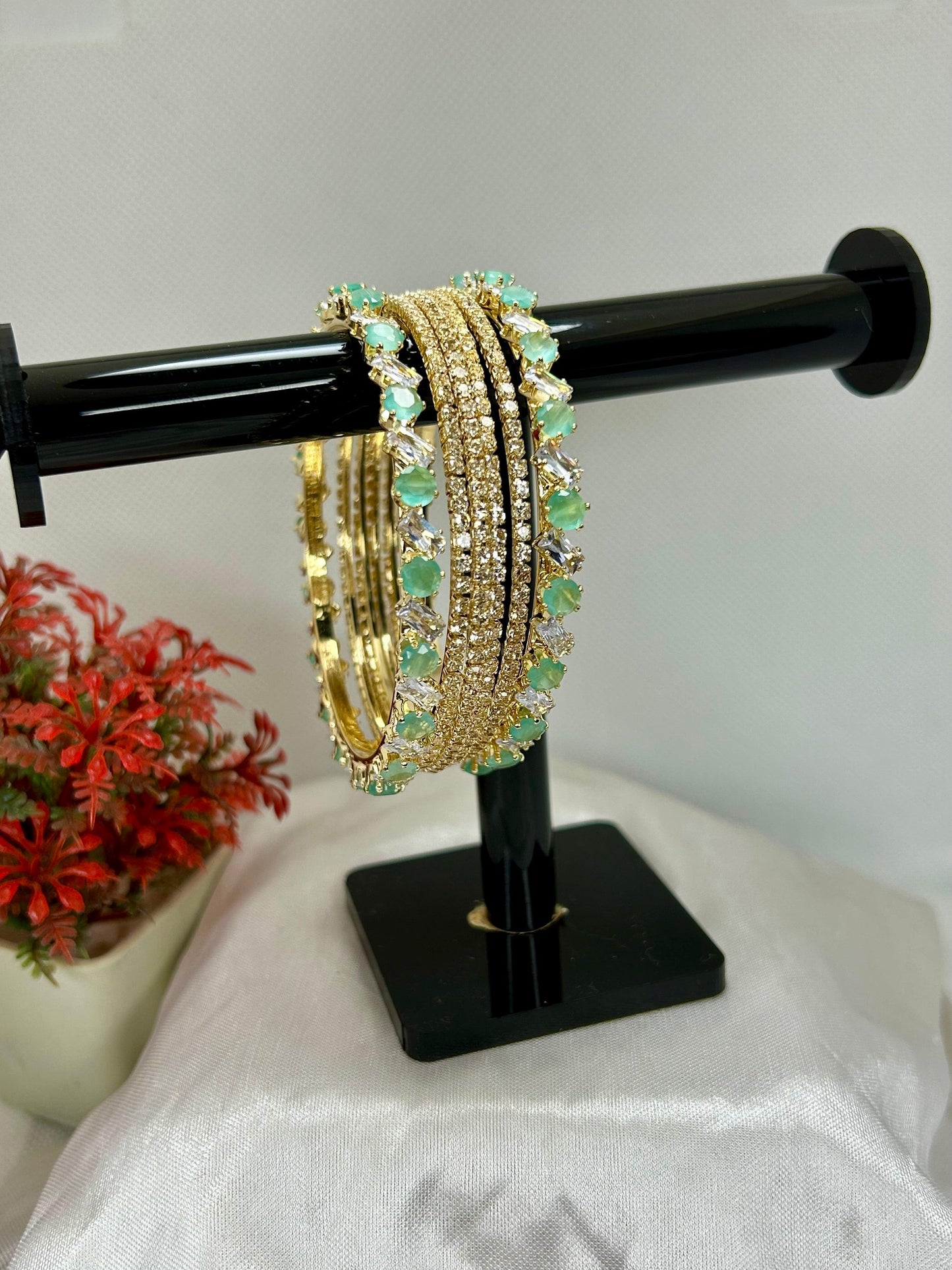 Pink & Aqua Zircon Stones Bangles Set