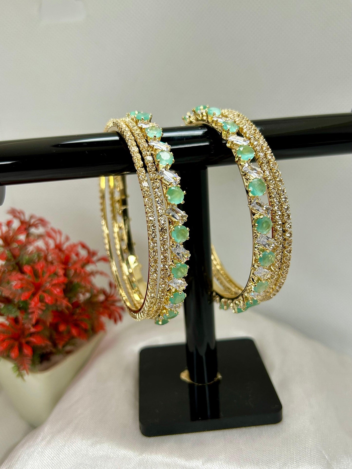 Pink & Aqua Zircon Stones Bangles Set