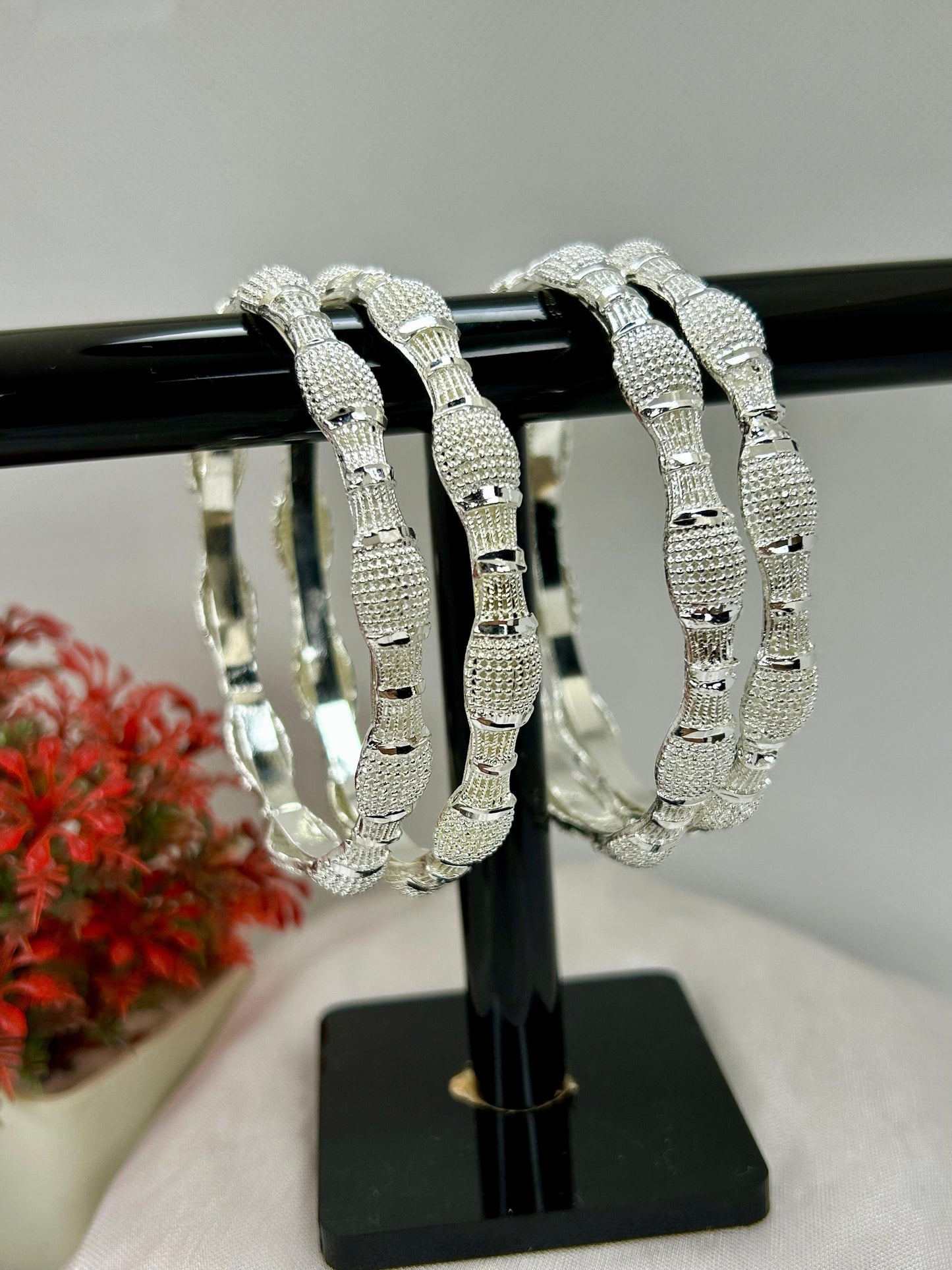 Pair of Silver Net Bangles For Women
