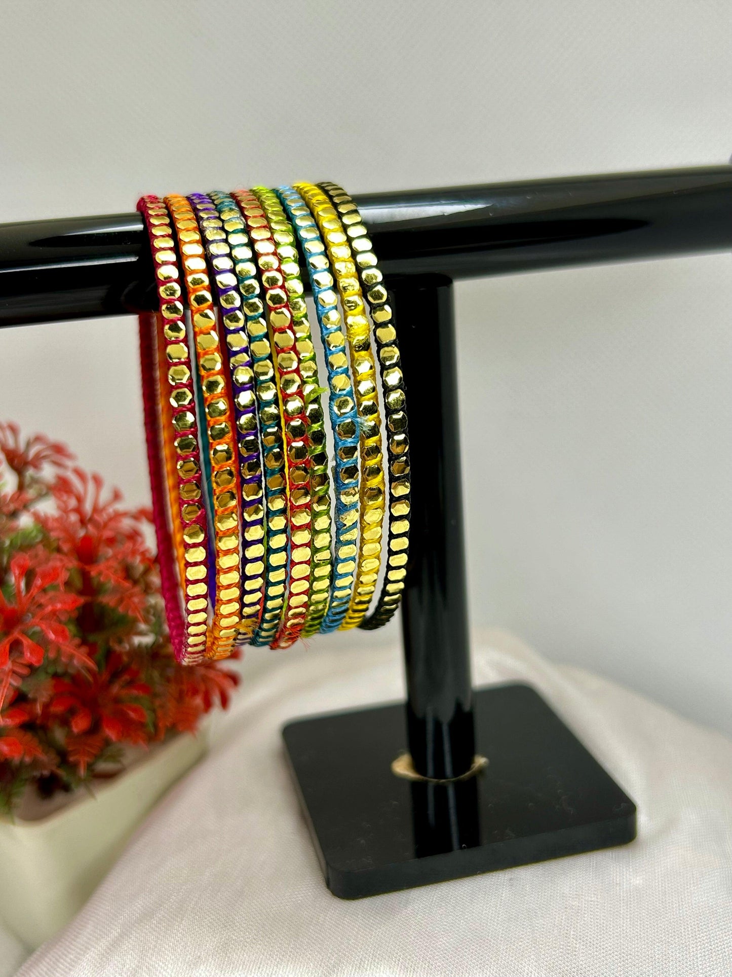 Multicolor with Golden Embedded Design Bangles Set