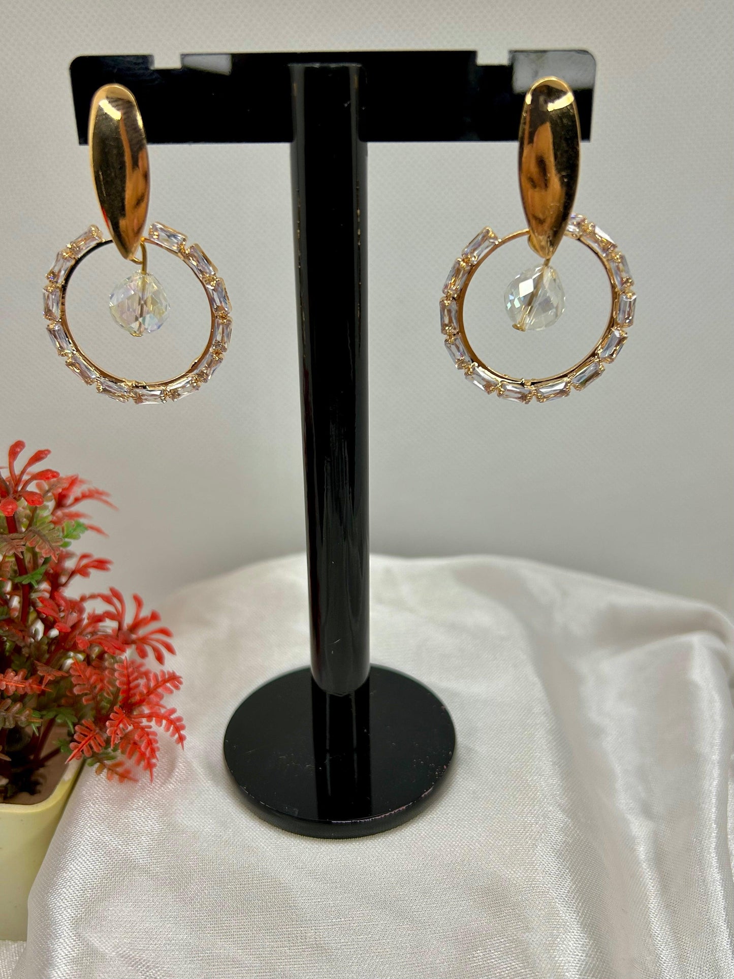 Stainless Steel Crystal Circle Earrings