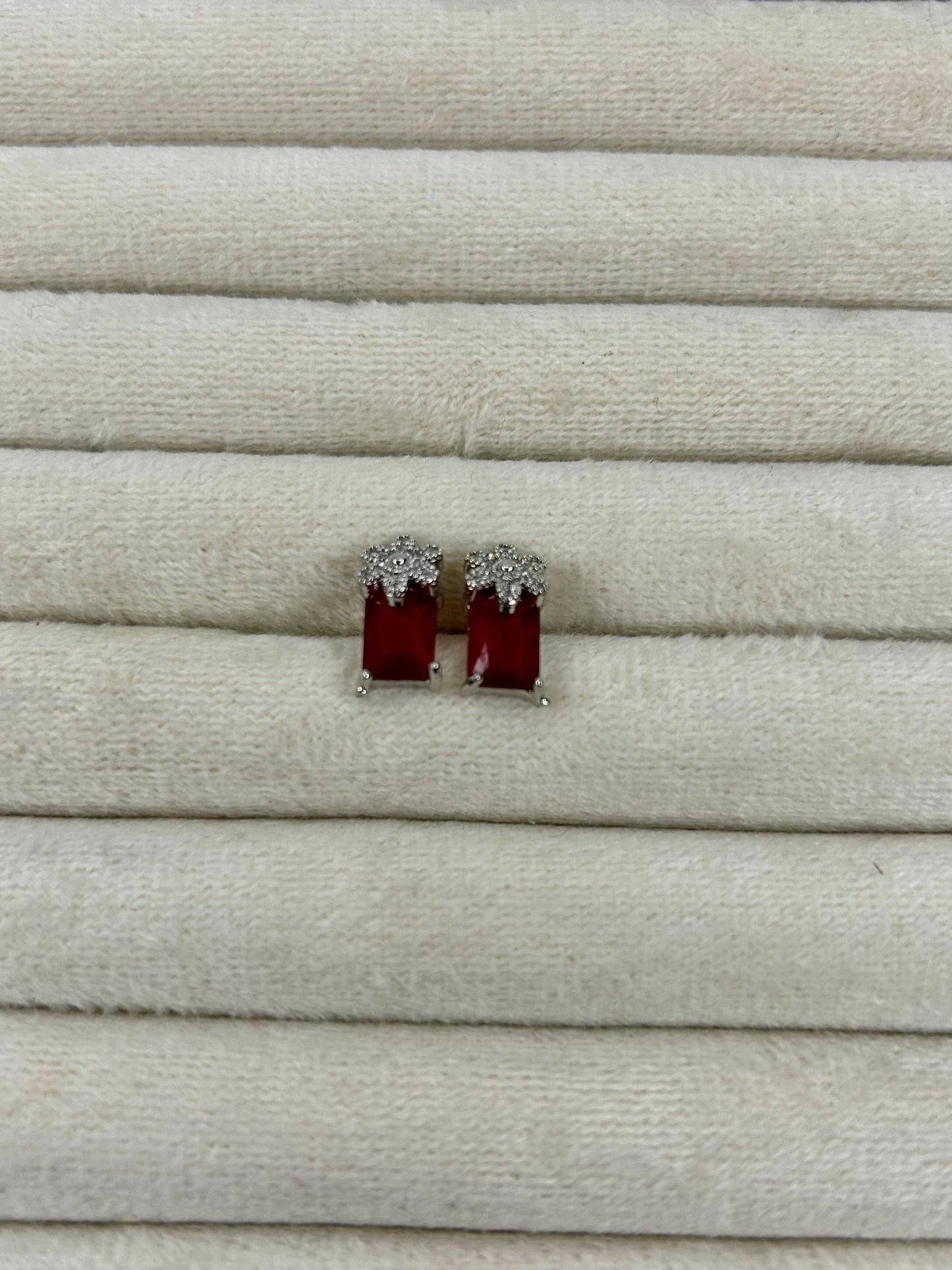 Silver Flower Zircon Stone Studs