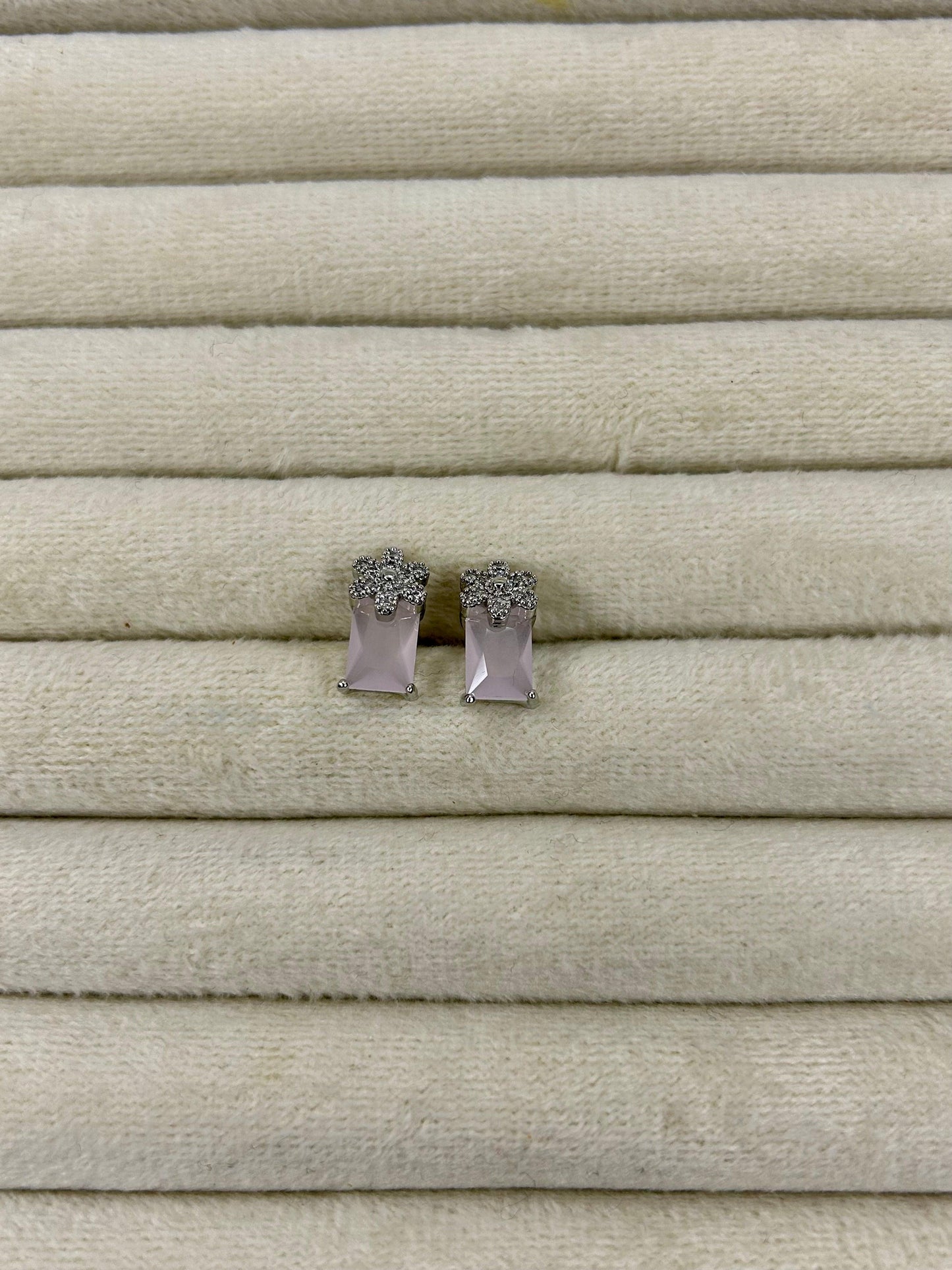 Silver Flower Zircon Stone Studs