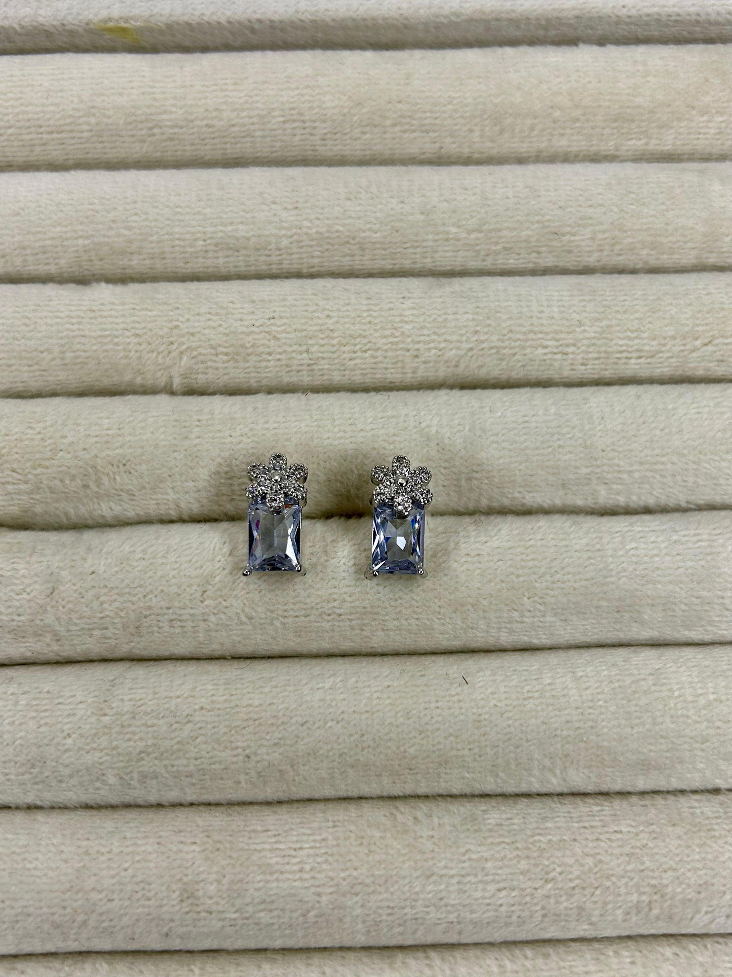 Silver Flower Zircon Stone Studs