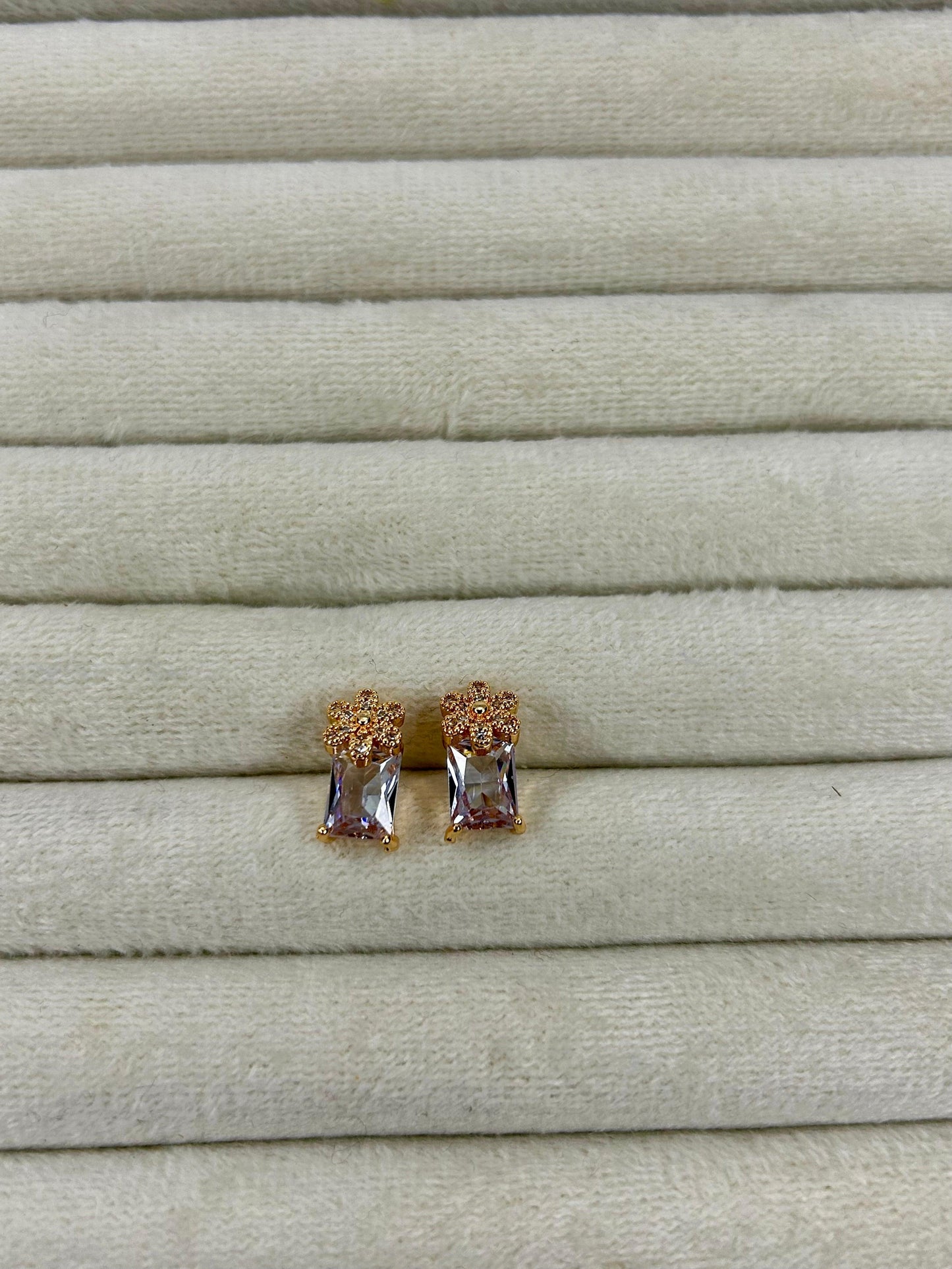 Golden Flower Zircon Stone Studs
