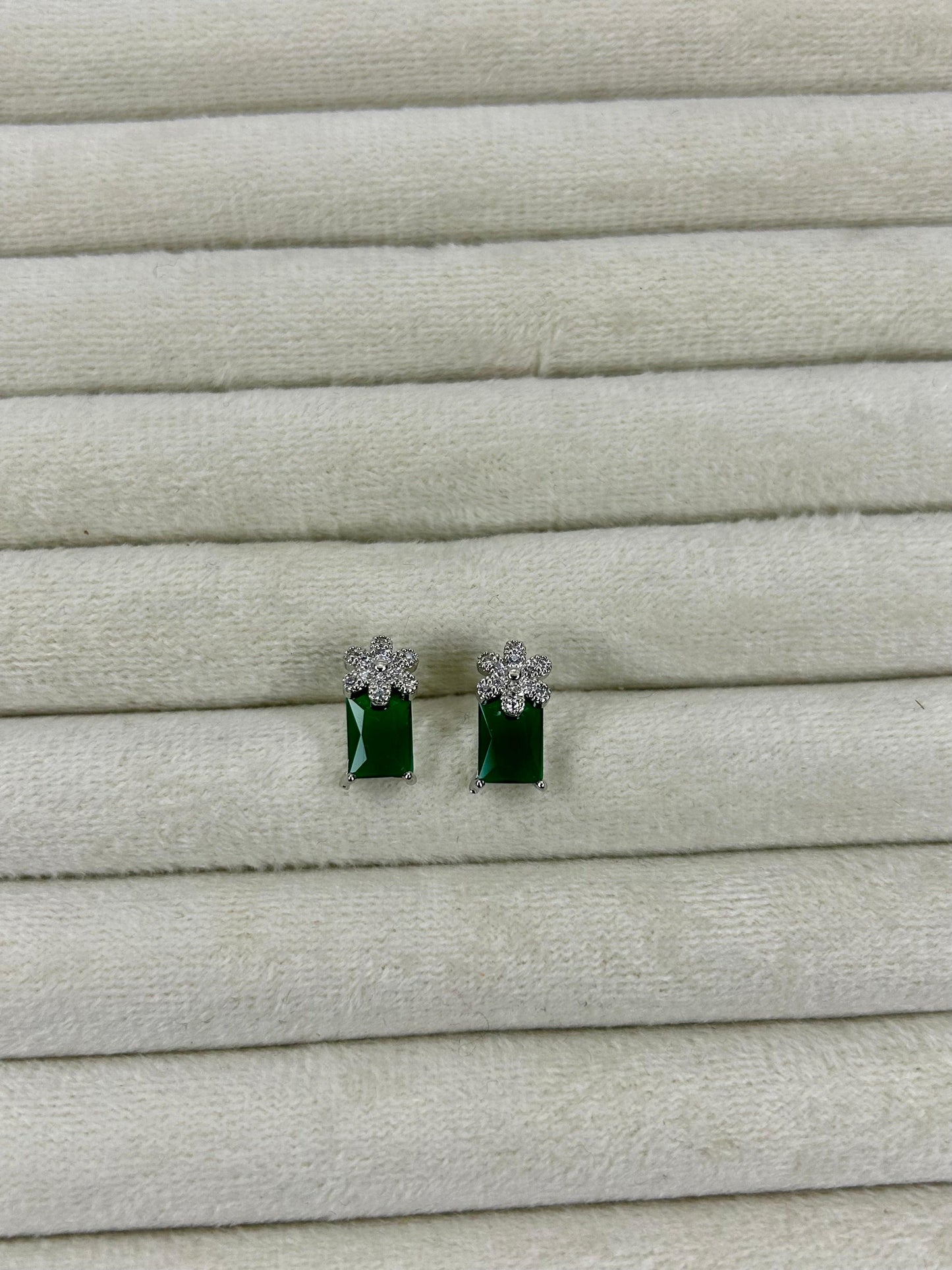 Silver Flower Zircon Stone Studs