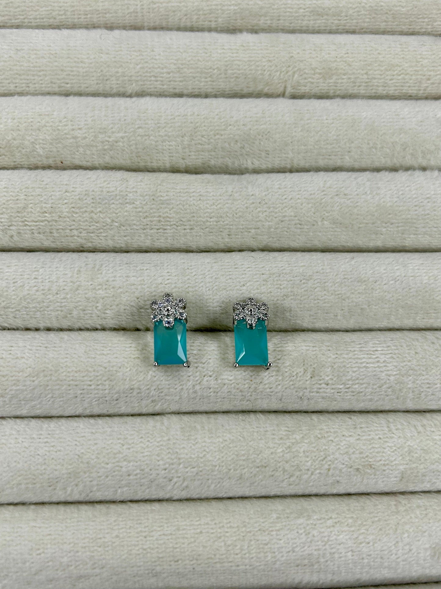 Silver Flower Zircon Stone Studs