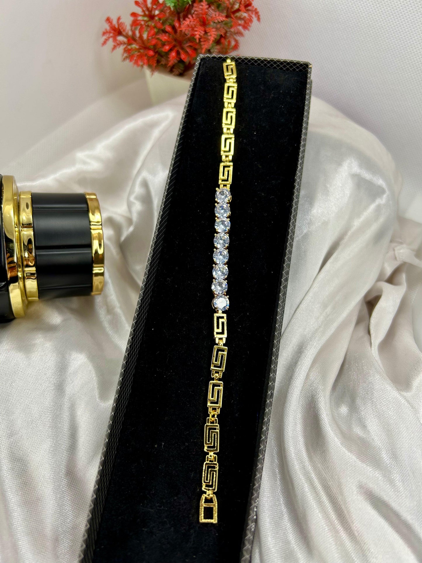 Versace Pattern with Zircon Stones Stainless Steel Bracelet