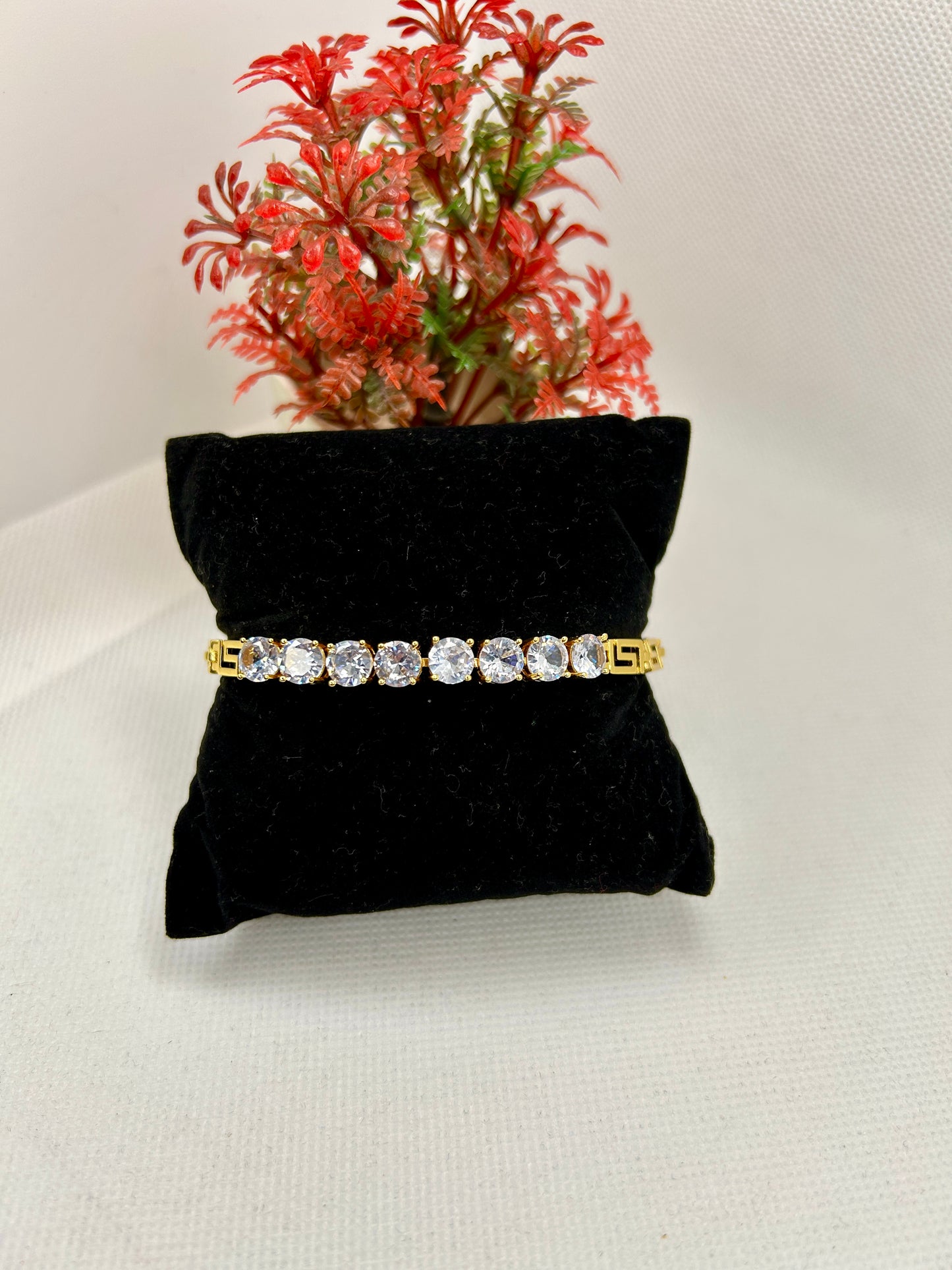 Versace Pattern with Zircon Stones Stainless Steel Bracelet