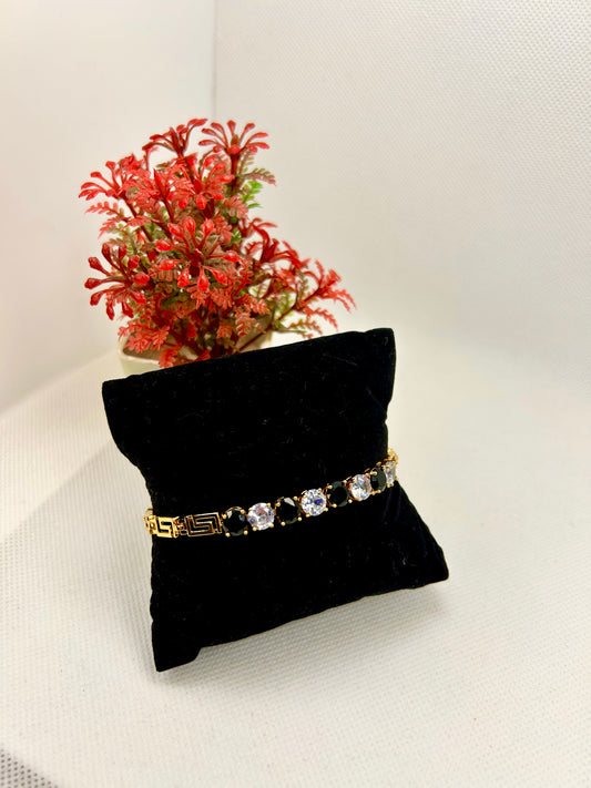 Versace Pattern with Zircon Stones Stainless Steel Bracelet