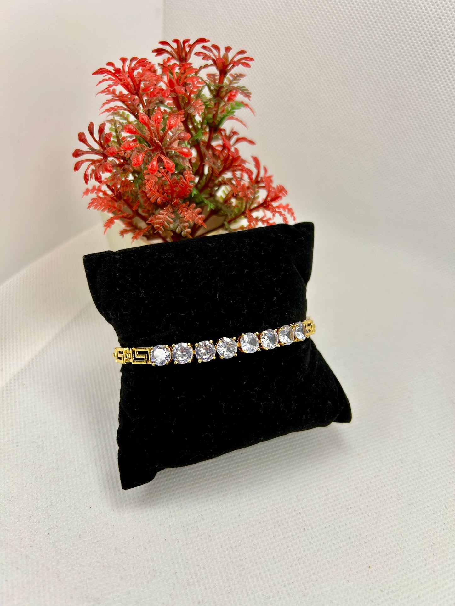 Versace Pattern with Zircon Stones Stainless Steel Bracelet