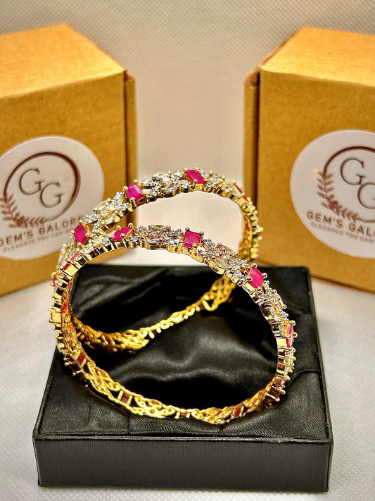 Pair of Rose Gold & White Zircon Stones Carat Bangles