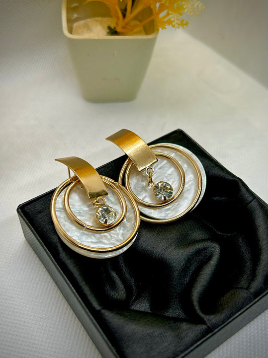 White Resin Stainless Steel Earrings