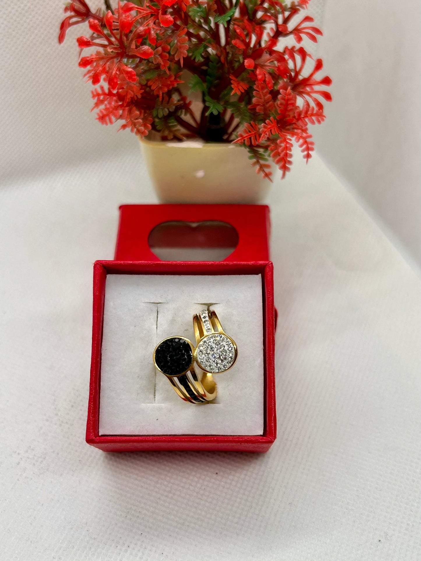 Satinless Steel Black & White stones Rings