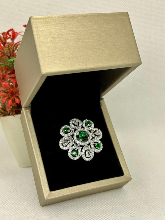 Floral Petal Zircon Stones Silver Carat Ring